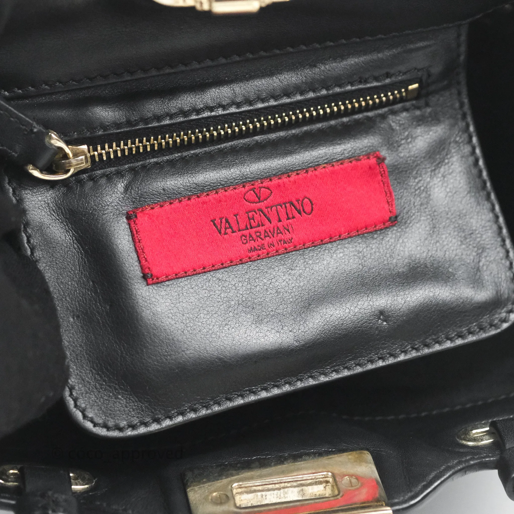 Valentino Garavani Mini Trapeze Rockstud Black Grained Calfskin Gold Hardware