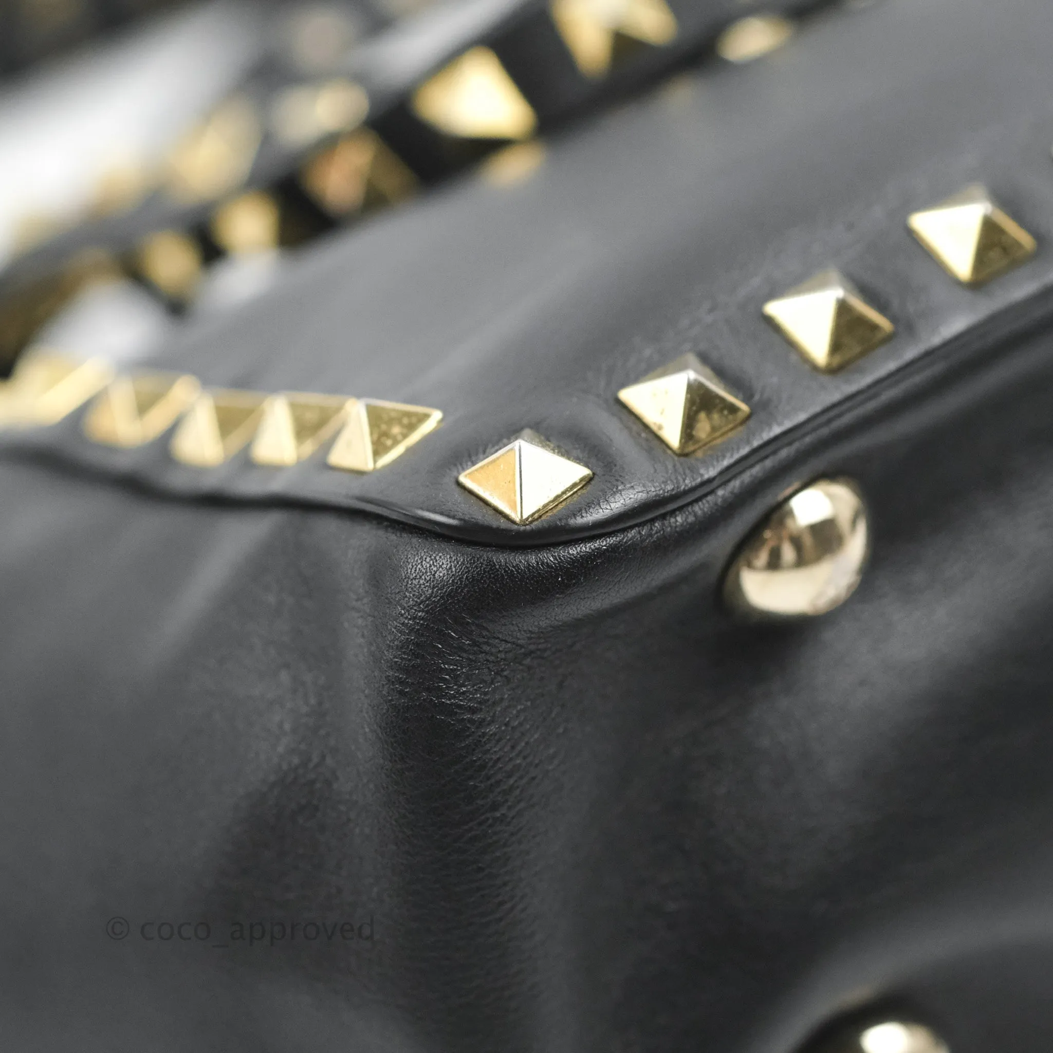 Valentino Garavani Mini Trapeze Rockstud Black Grained Calfskin Gold Hardware