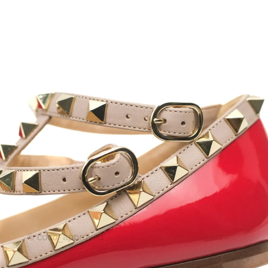 Valentino Garavani Rockstud Caged Flats In Red Size 35