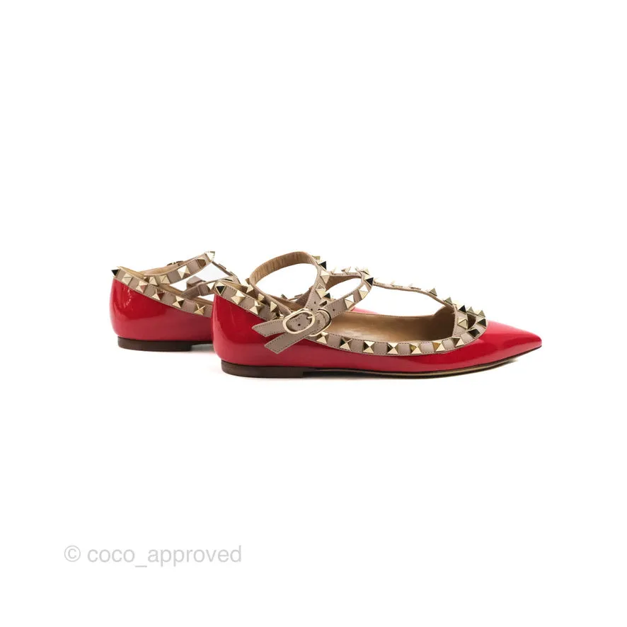 Valentino Garavani Rockstud Caged Flats In Red Size 35