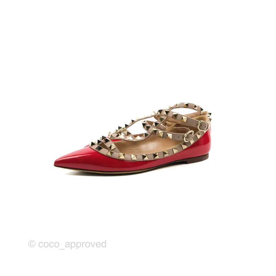 Valentino Garavani Rockstud Caged Flats In Red Size 35