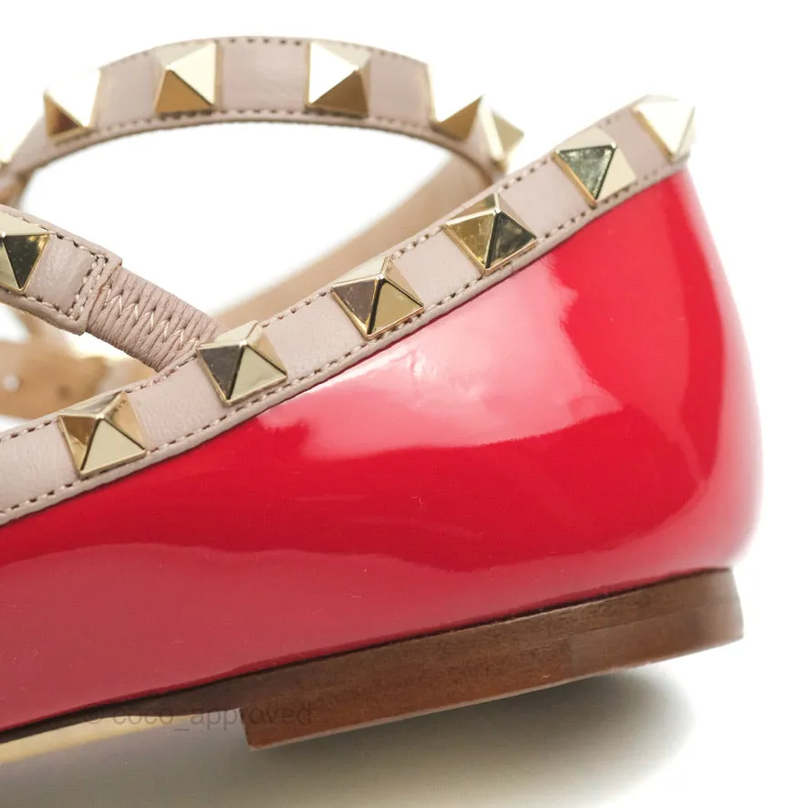 Valentino Garavani Rockstud Caged Flats In Red Size 35