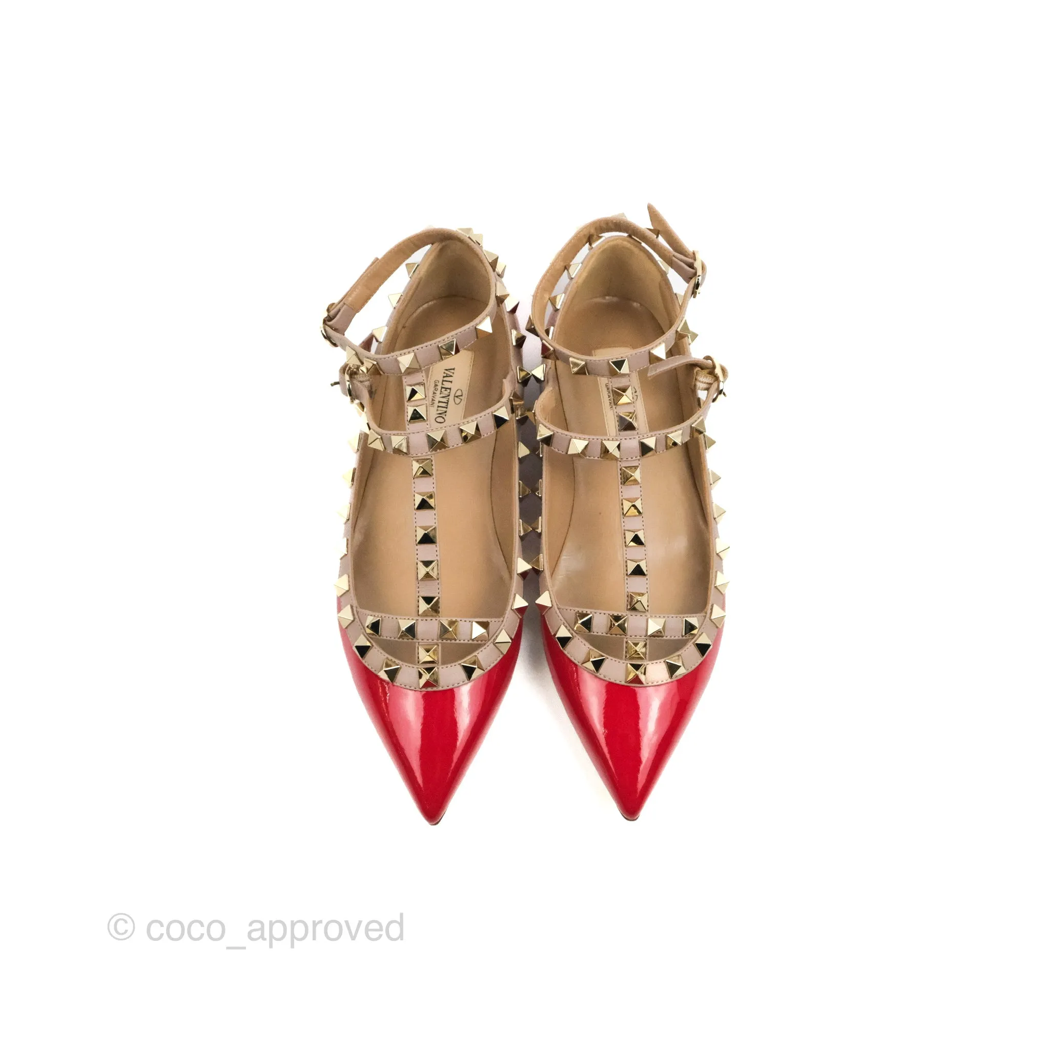 Valentino Garavani Rockstud Caged Flats In Red Size 35