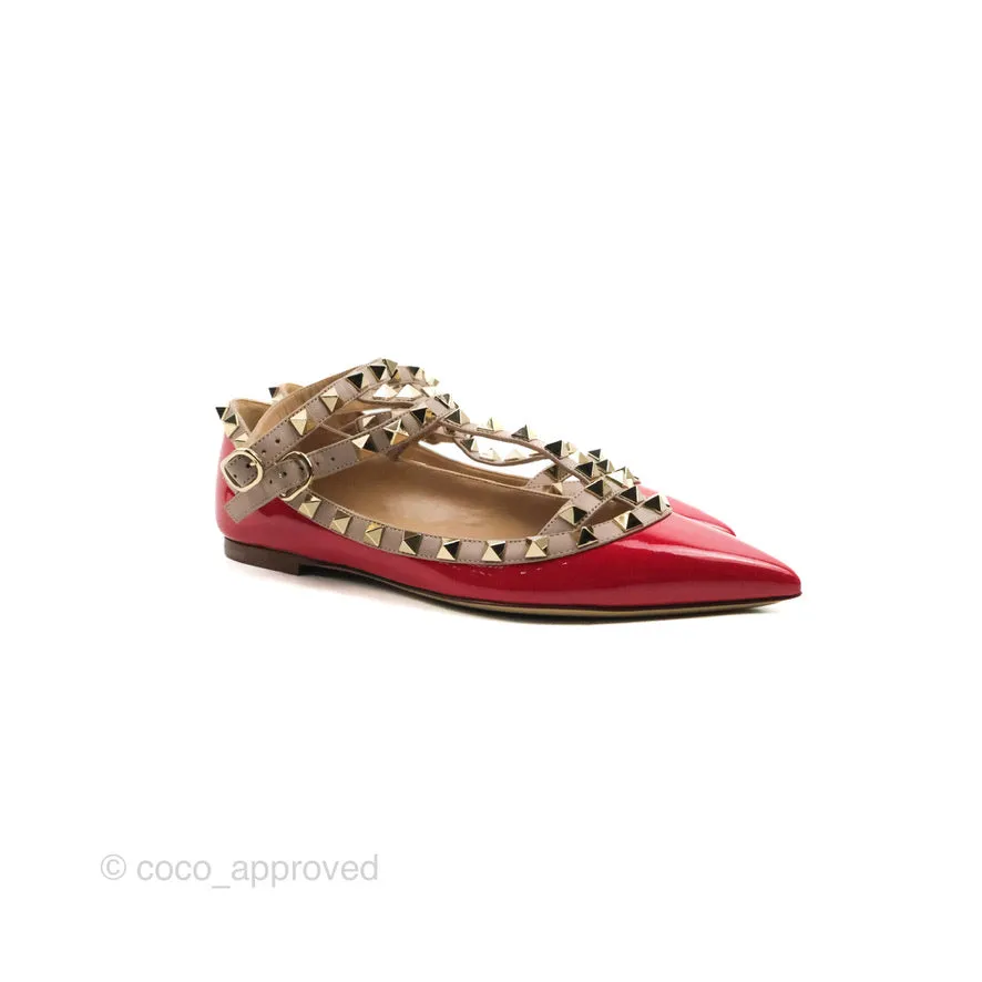 Valentino Garavani Rockstud Caged Flats In Red Size 35