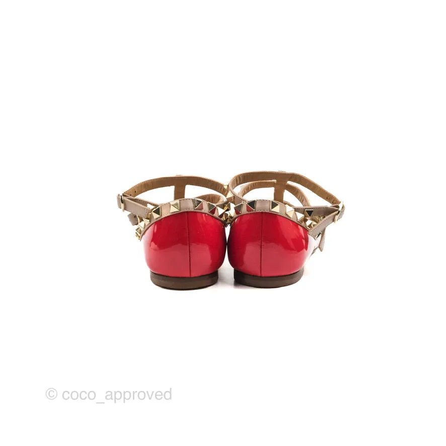 Valentino Garavani Rockstud Caged Flats In Red Size 35