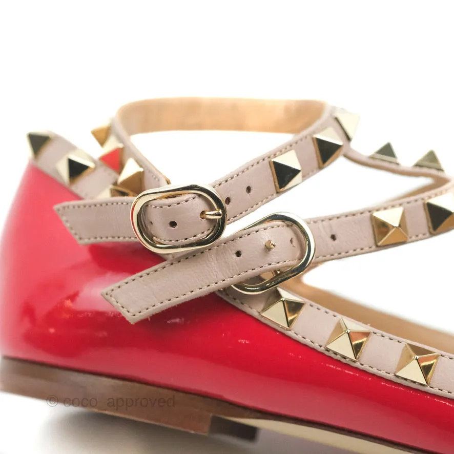 Valentino Garavani Rockstud Caged Flats In Red Size 35