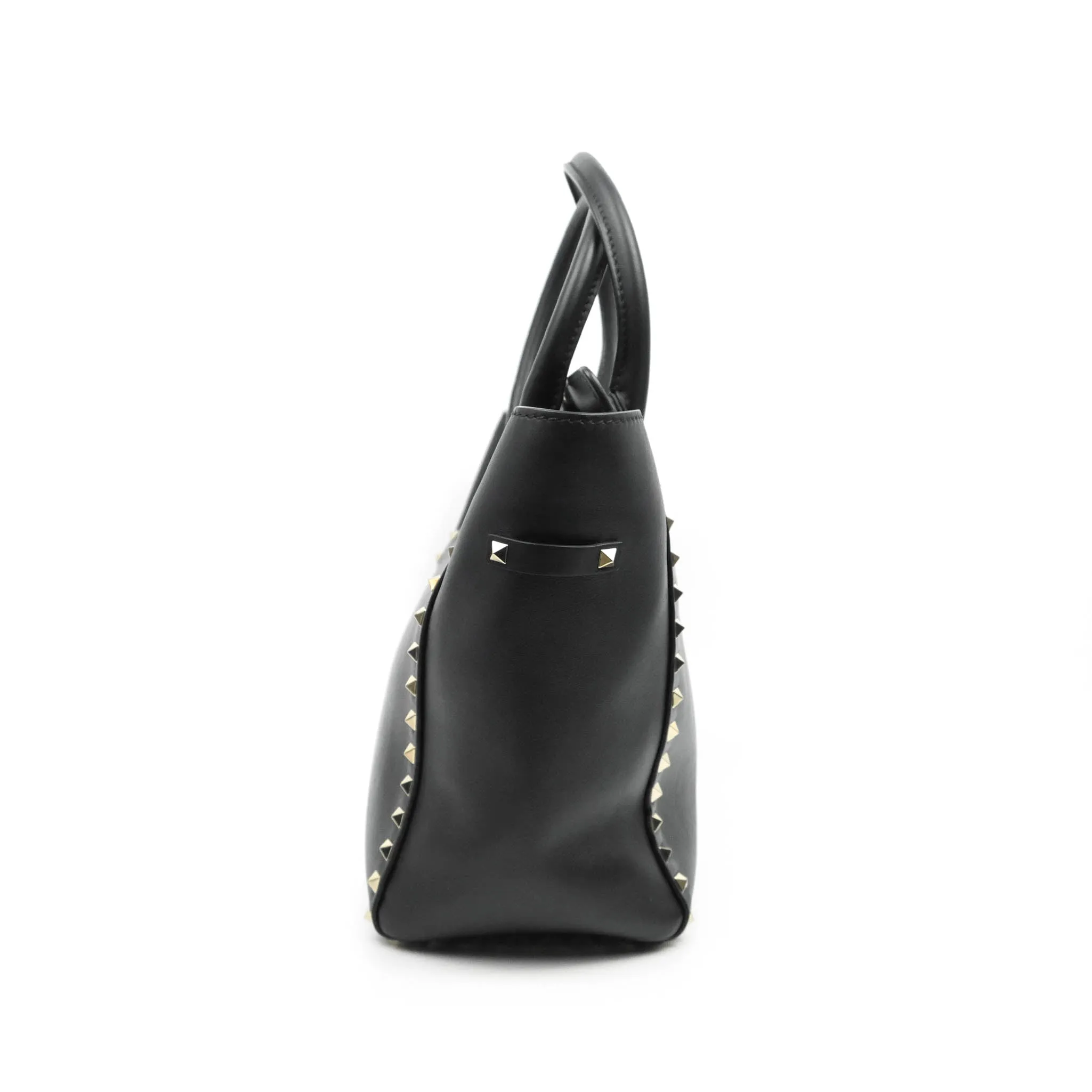 Valentino Garavani Rockstud Mini Trapeze Shoulder Bag Black Calfskin Gold Hardware
