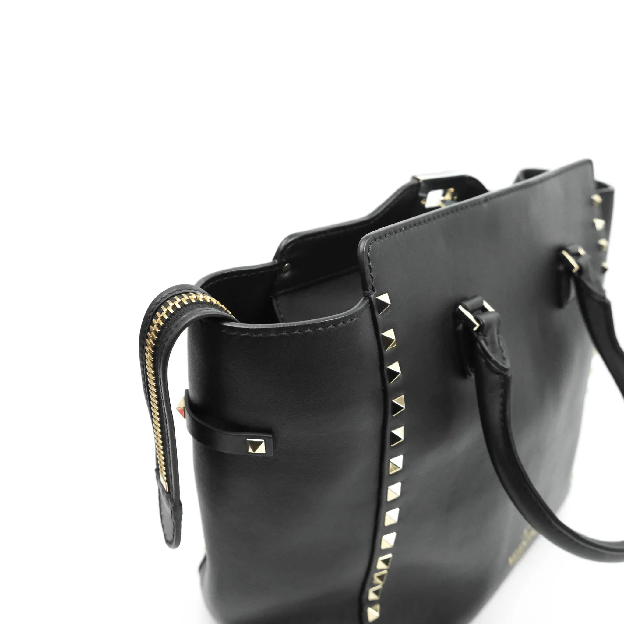 Valentino Garavani Rockstud Mini Trapeze Shoulder Bag Black Calfskin Gold Hardware