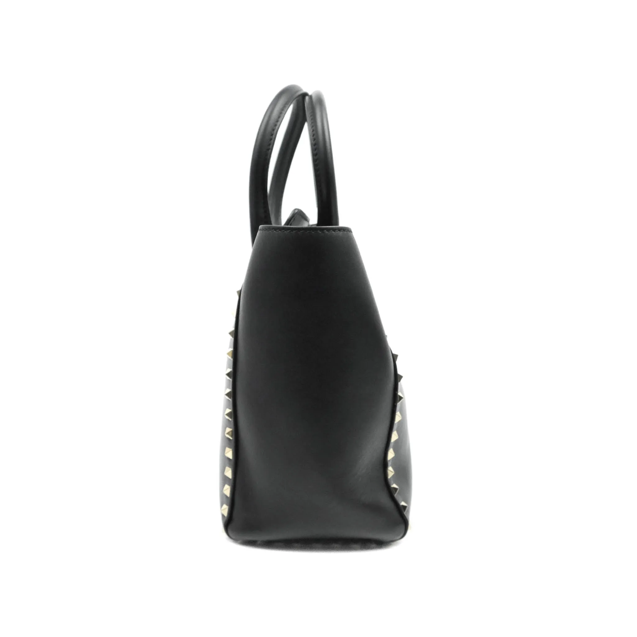 Valentino Garavani Rockstud Mini Trapeze Shoulder Bag Black Calfskin Gold Hardware
