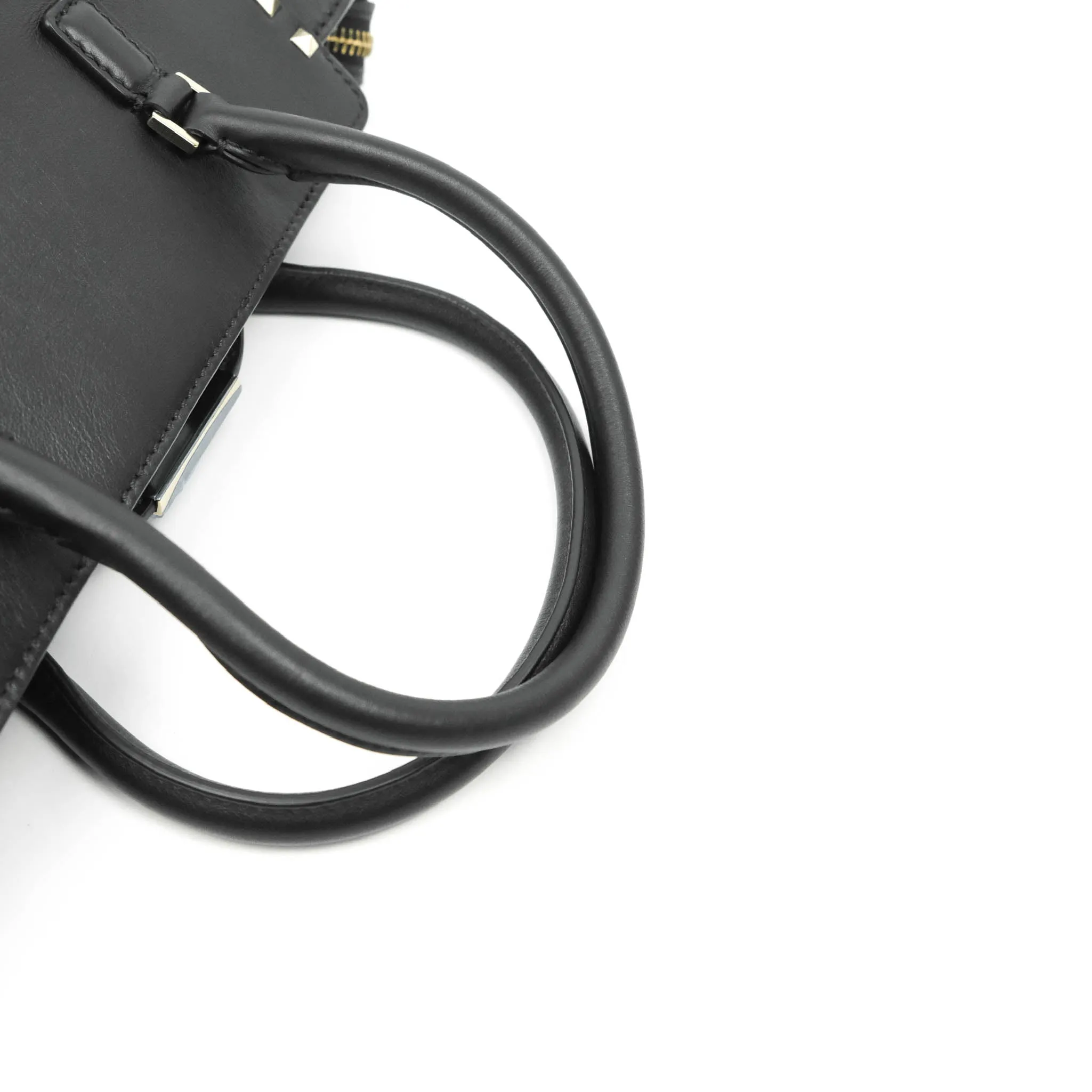 Valentino Garavani Rockstud Mini Trapeze Shoulder Bag Black Calfskin Gold Hardware