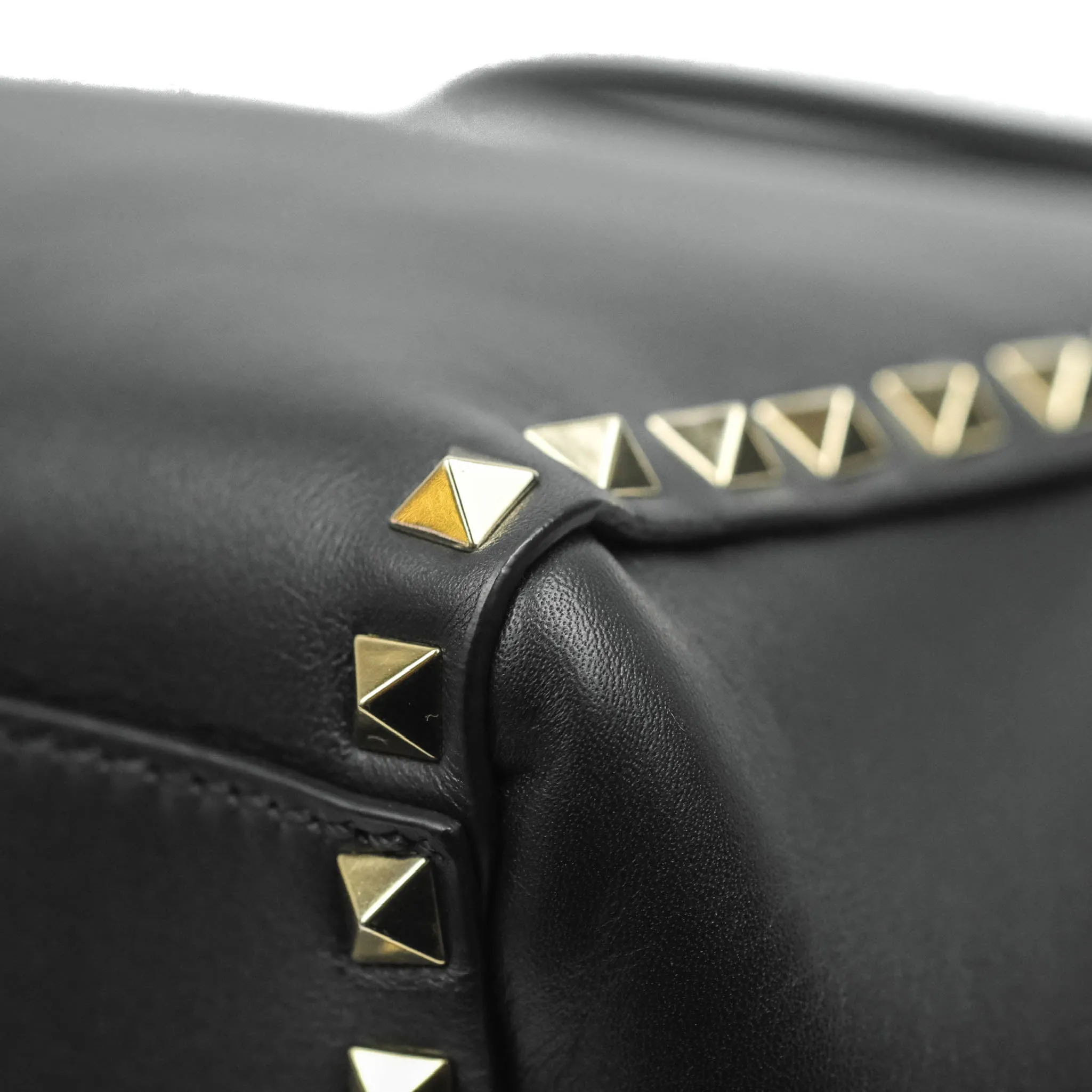 Valentino Garavani Rockstud Mini Trapeze Shoulder Bag Black Calfskin Gold Hardware