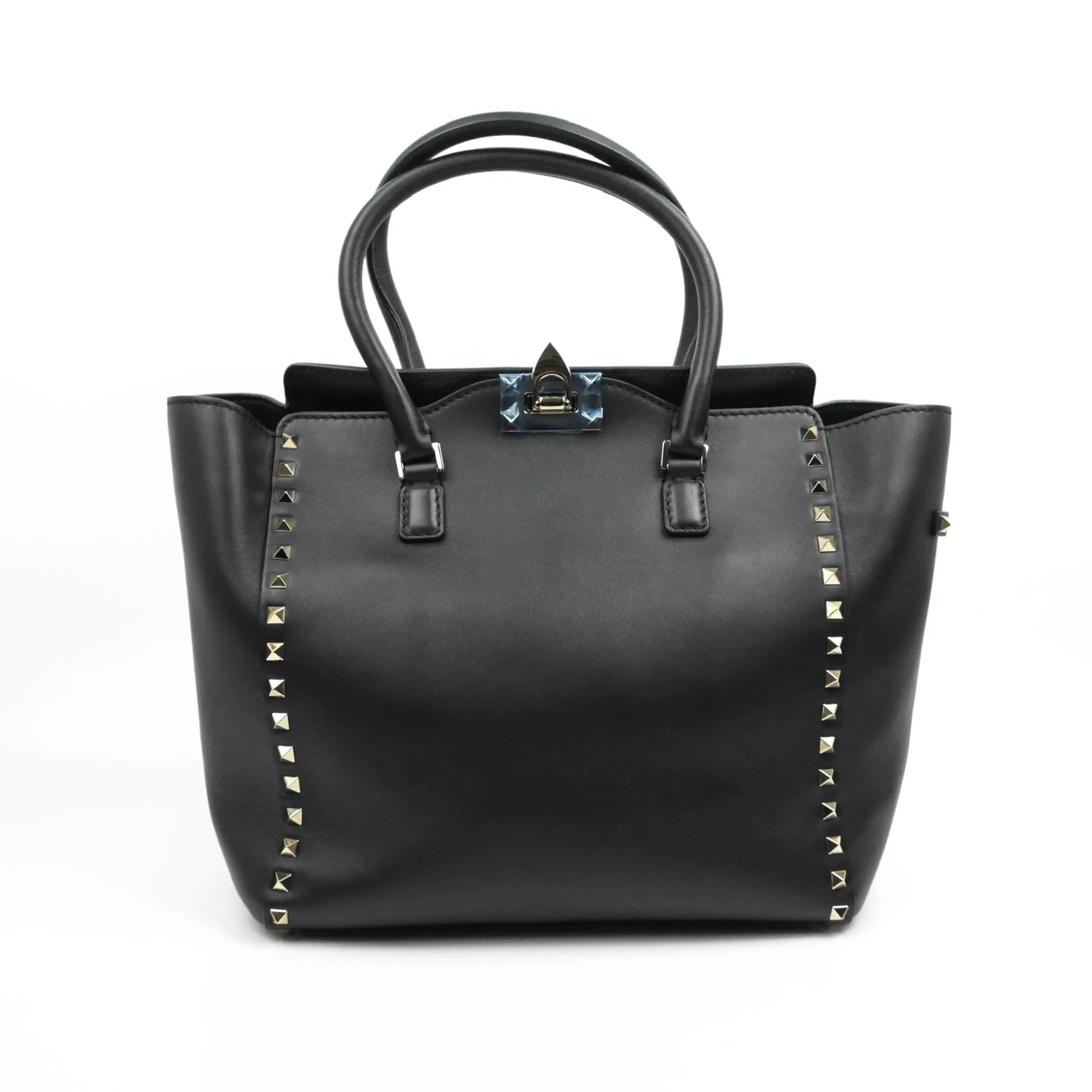 Valentino Garavani Rockstud Mini Trapeze Shoulder Bag Black Calfskin Gold Hardware
