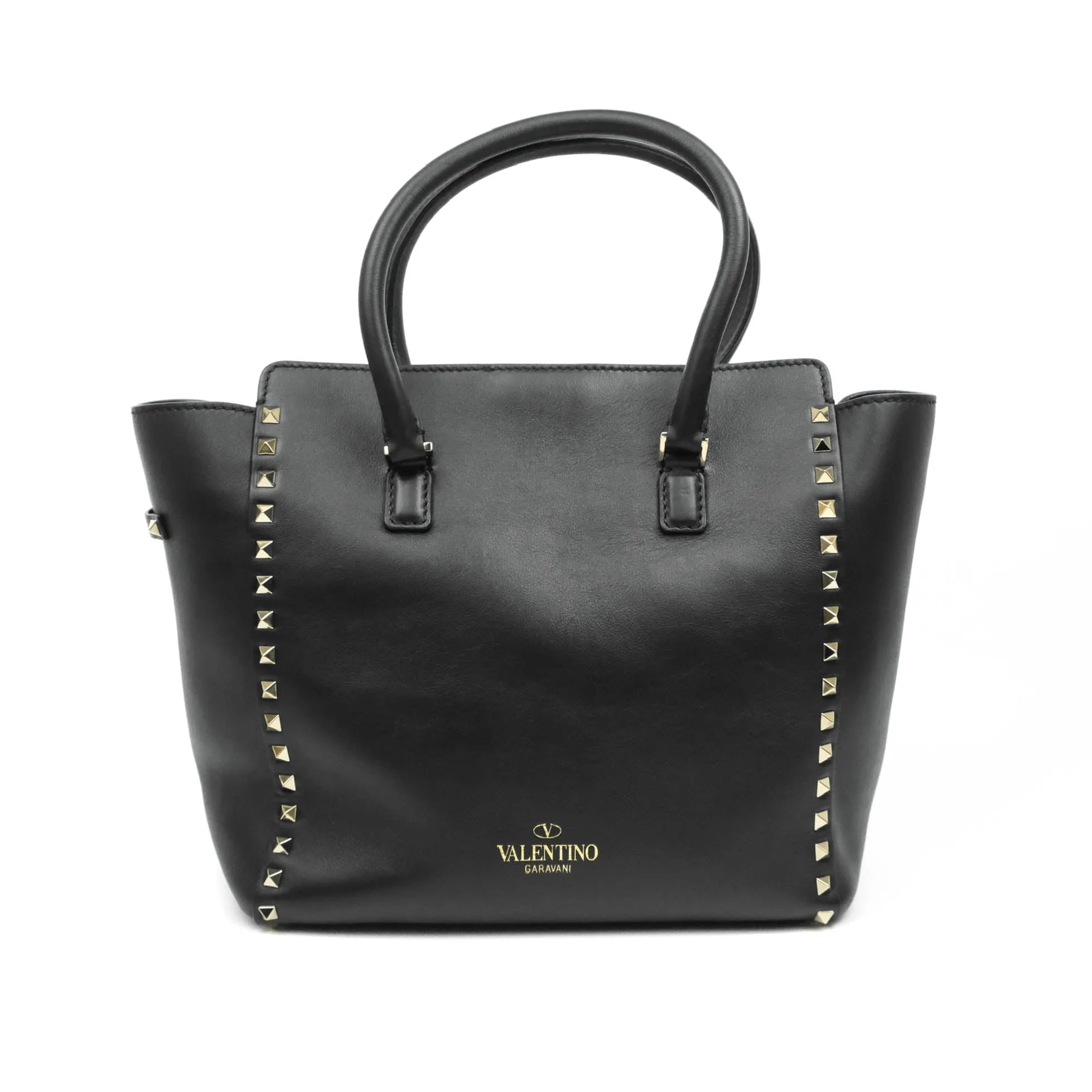 Valentino Garavani Rockstud Mini Trapeze Shoulder Bag Black Calfskin Gold Hardware