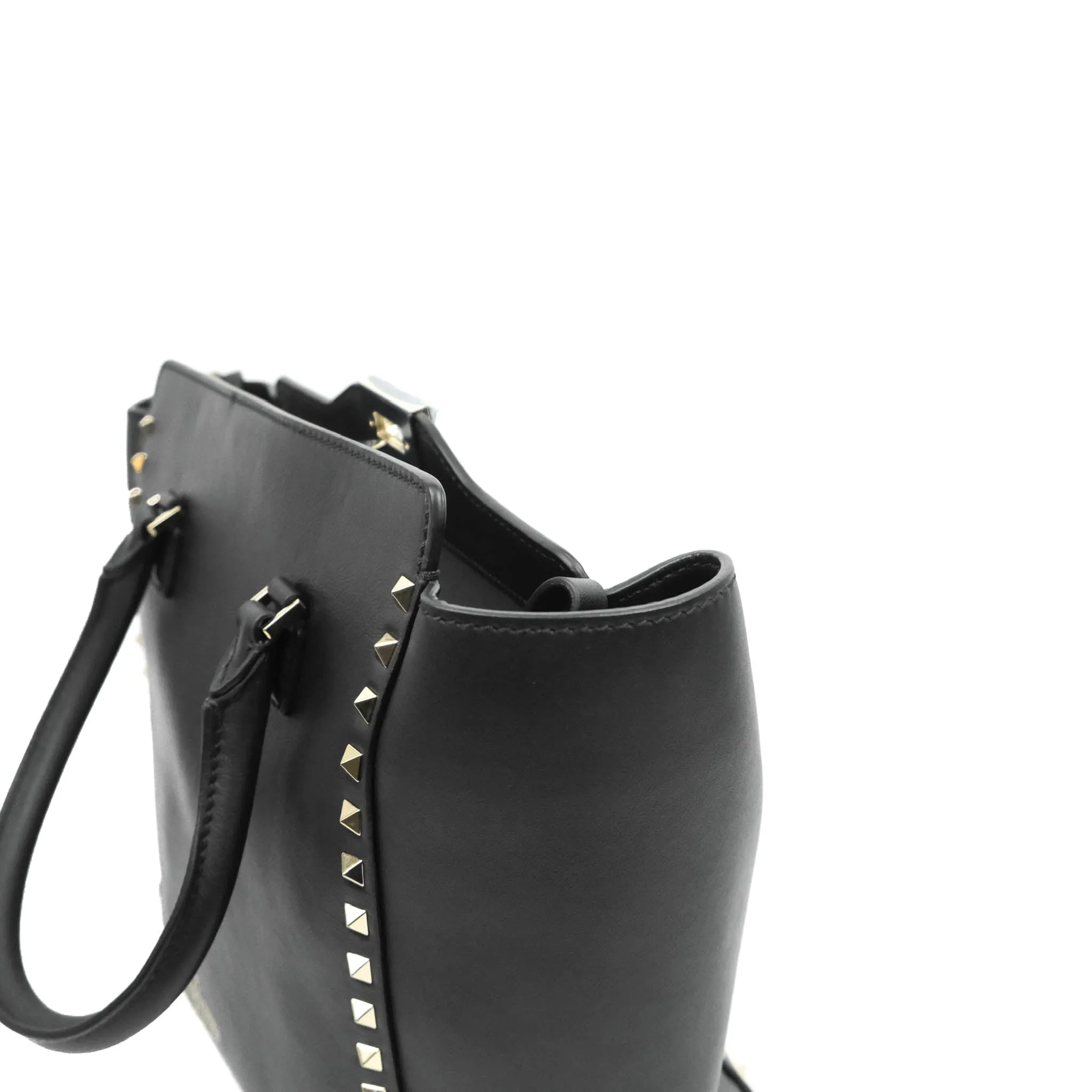 Valentino Garavani Rockstud Mini Trapeze Shoulder Bag Black Calfskin Gold Hardware