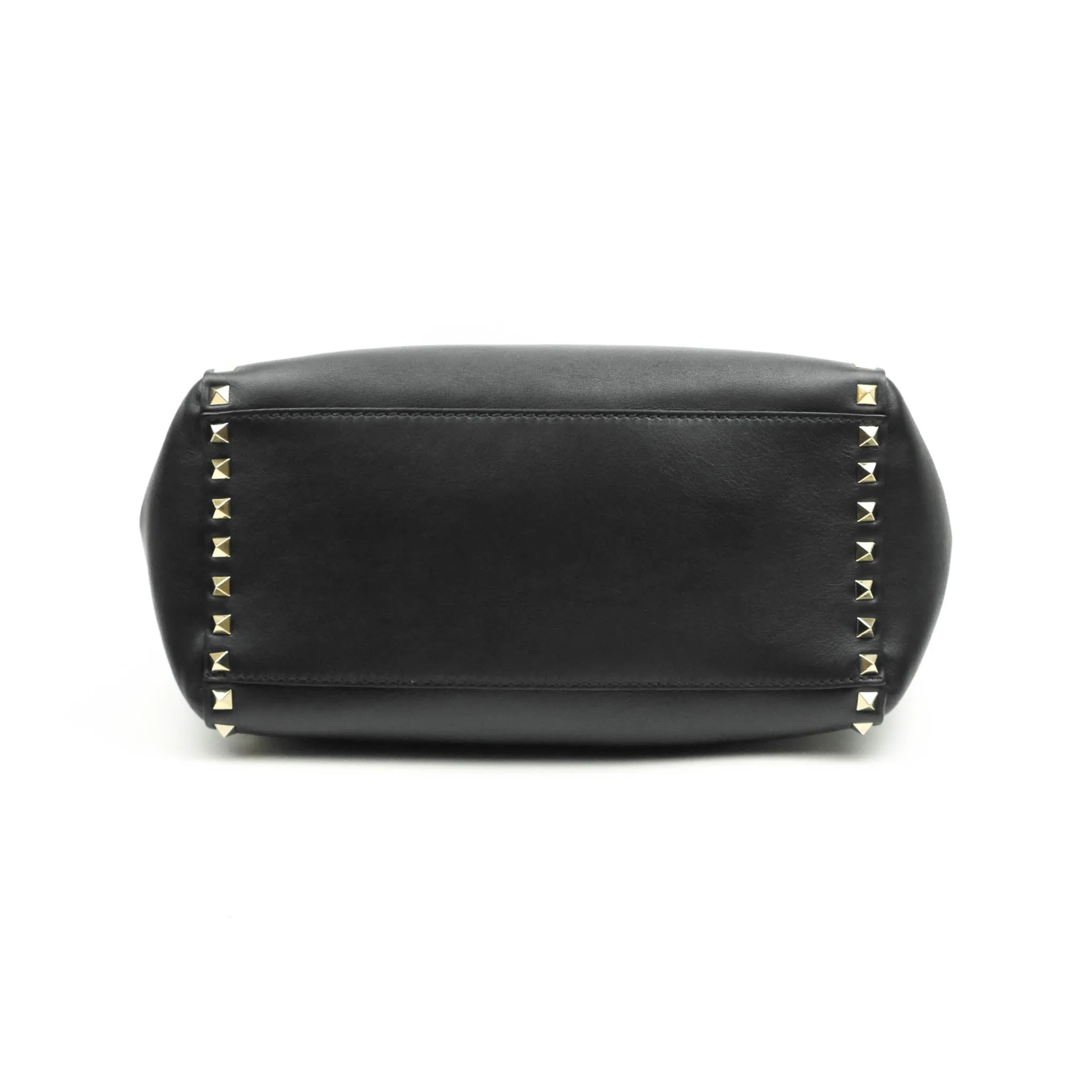 Valentino Garavani Rockstud Mini Trapeze Shoulder Bag Black Calfskin Gold Hardware