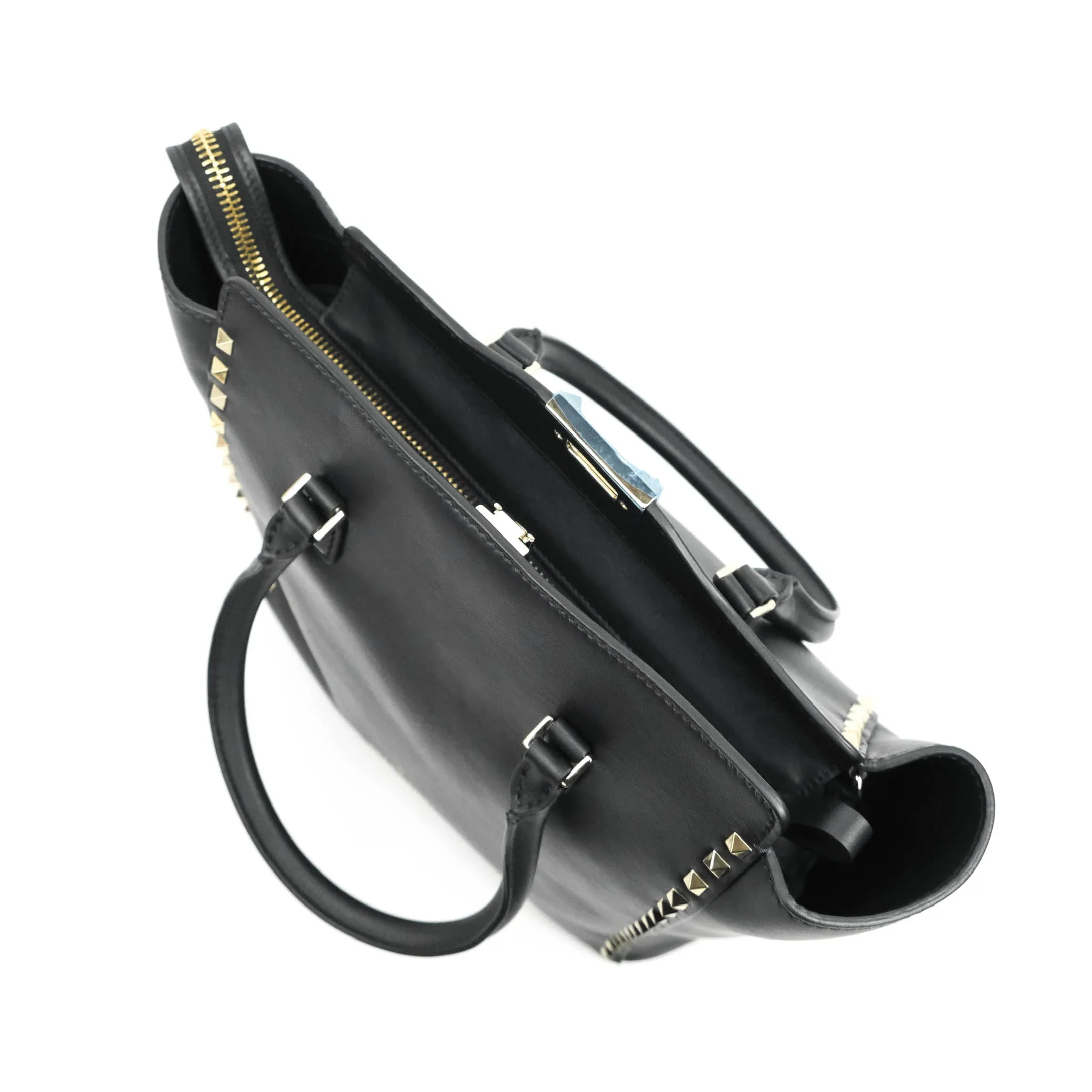 Valentino Garavani Rockstud Mini Trapeze Shoulder Bag Black Calfskin Gold Hardware