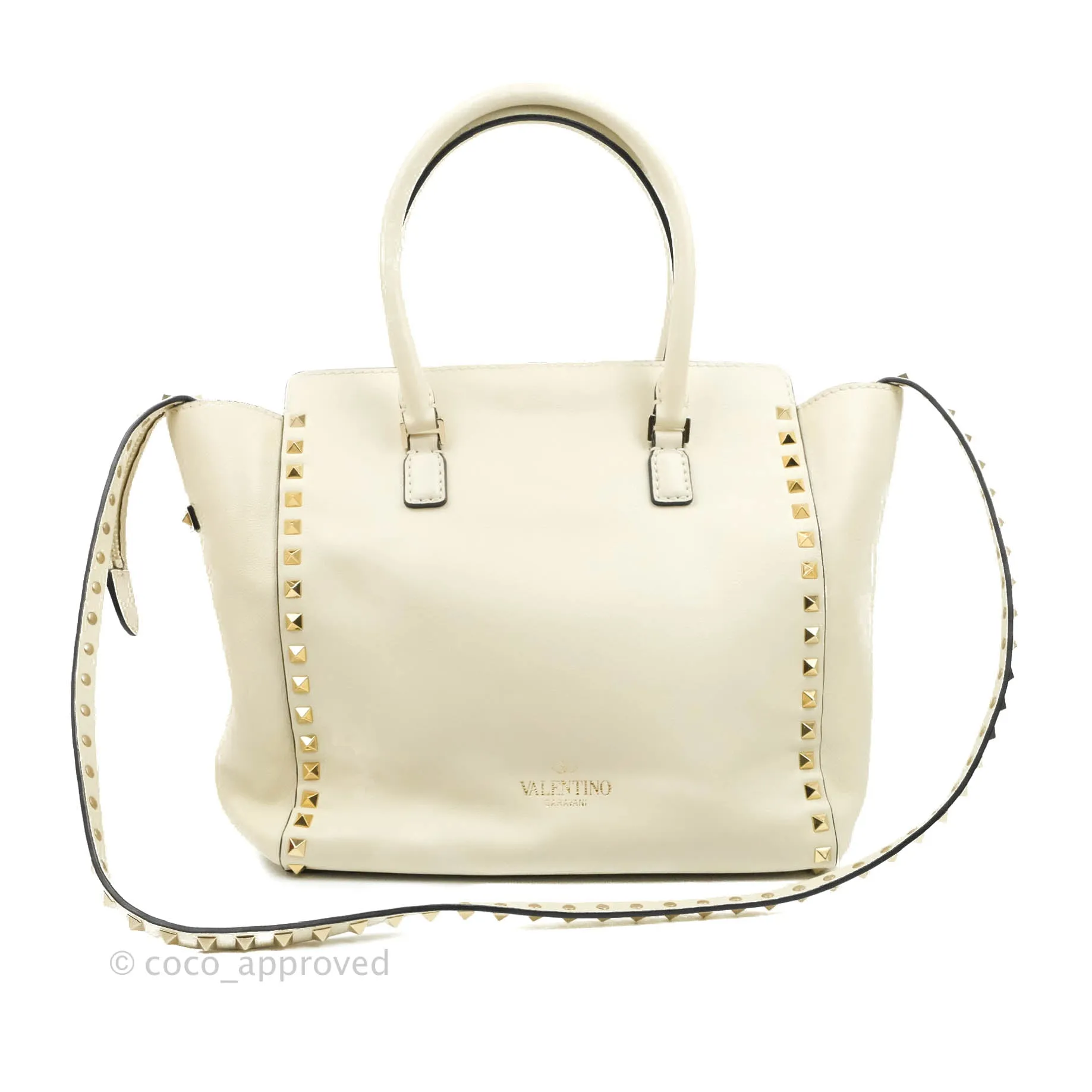 Valentino Garavani Rockstud Mini Trapeze Shoulder Bag White Calfskin Gold Hardware