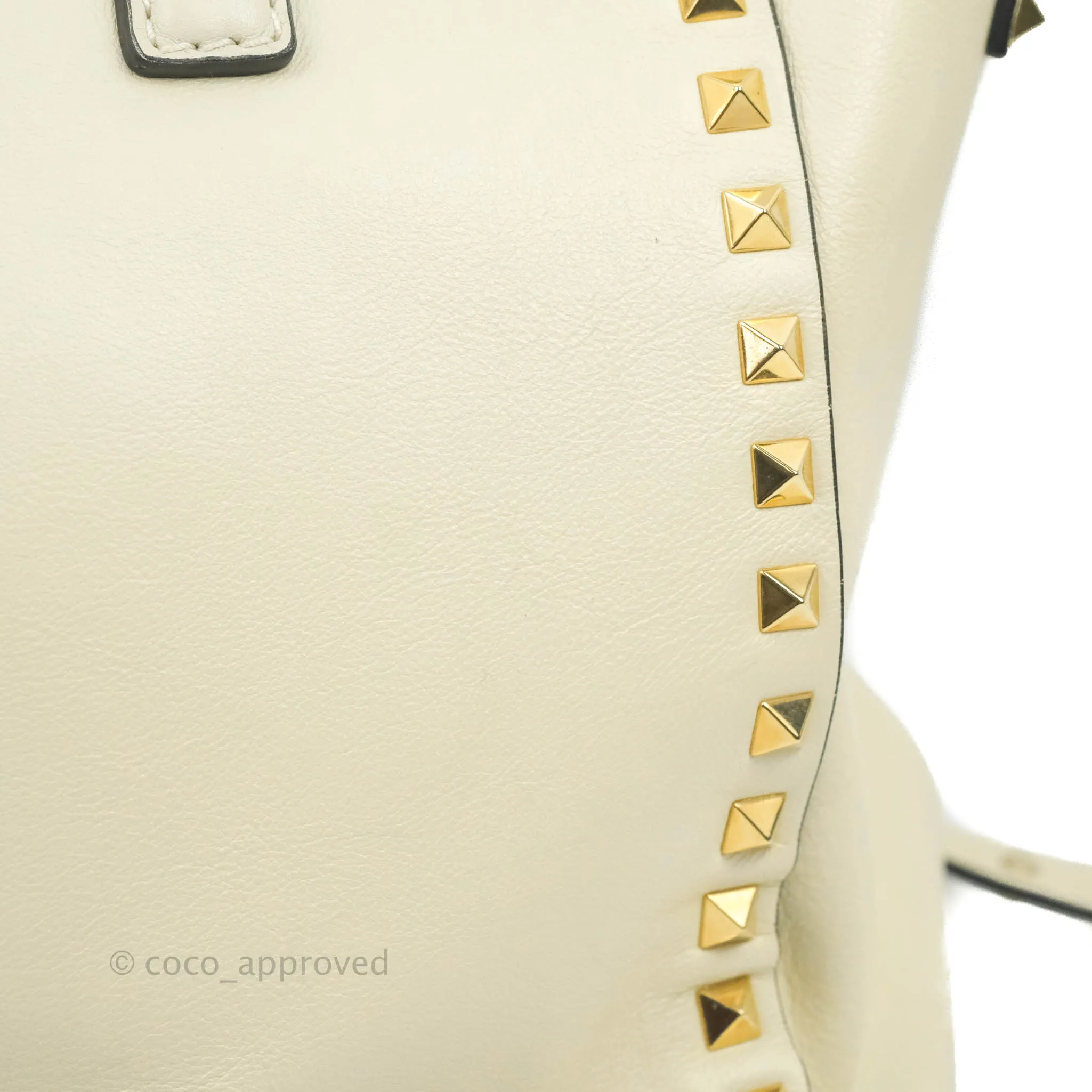 Valentino Garavani Rockstud Mini Trapeze Shoulder Bag White Calfskin Gold Hardware
