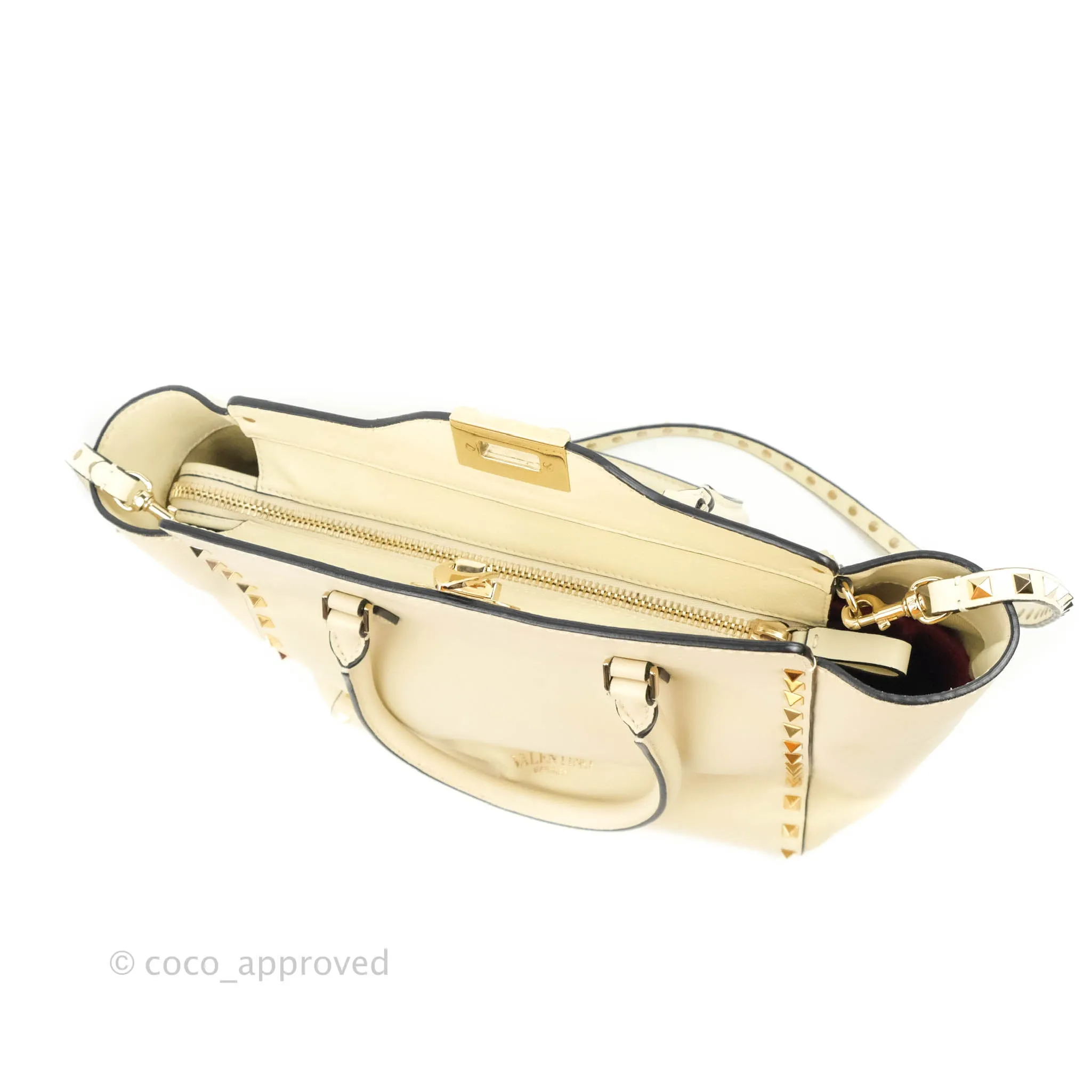 Valentino Garavani Rockstud Mini Trapeze Shoulder Bag White Calfskin Gold Hardware