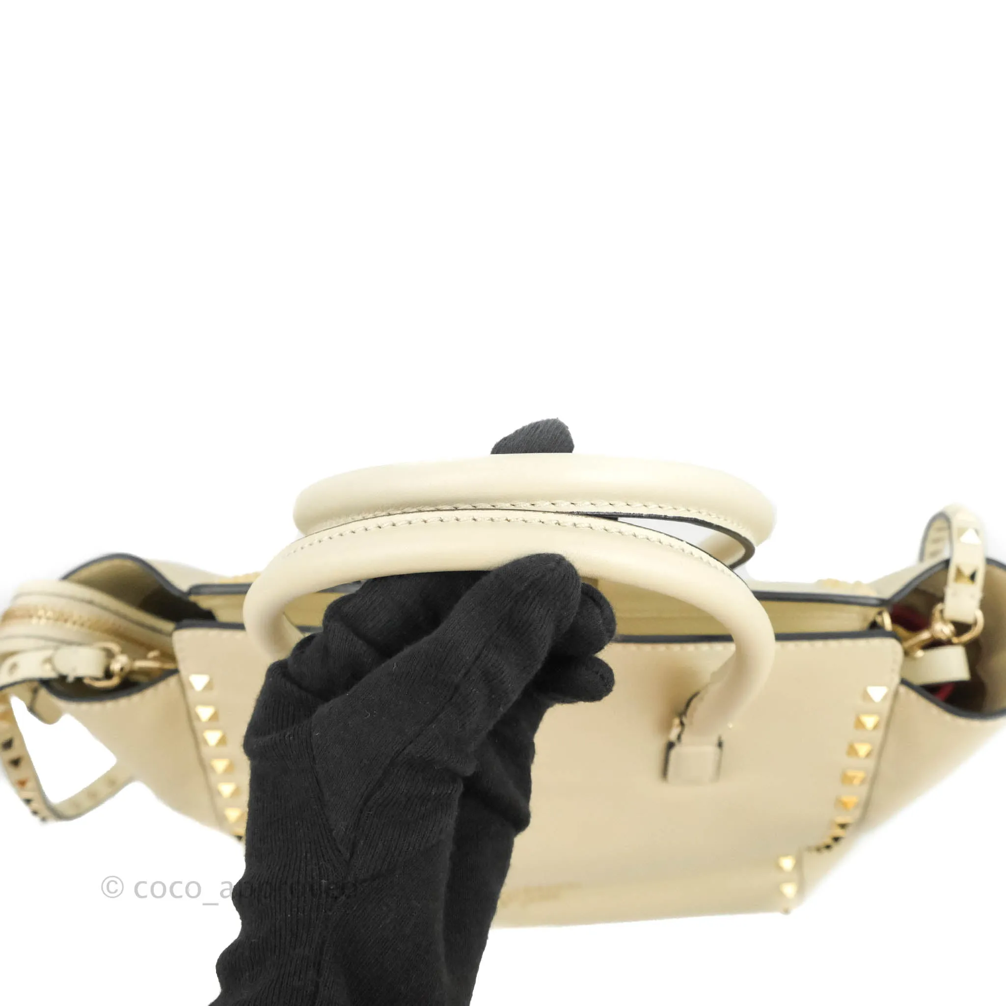 Valentino Garavani Rockstud Mini Trapeze Shoulder Bag White Calfskin Gold Hardware