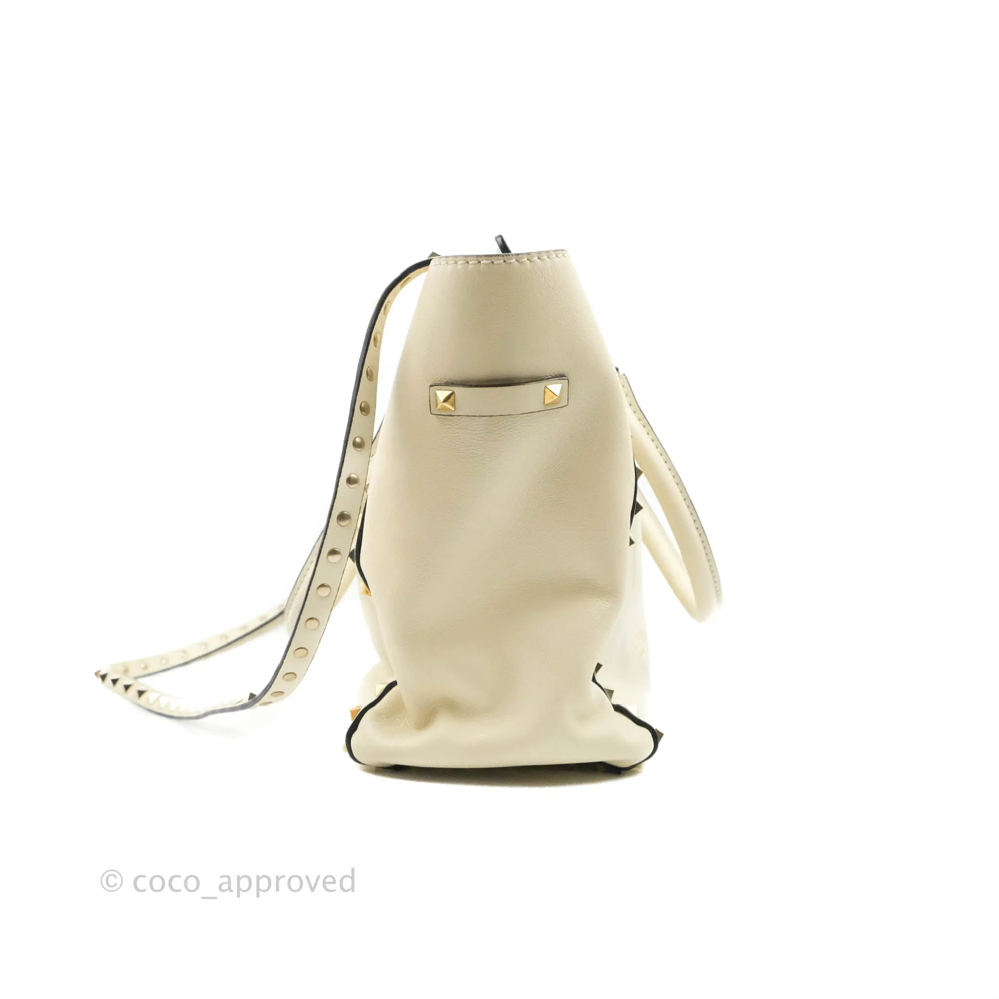 Valentino Garavani Rockstud Mini Trapeze Shoulder Bag White Calfskin Gold Hardware