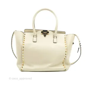 Valentino Garavani Rockstud Mini Trapeze Shoulder Bag White Calfskin Gold Hardware