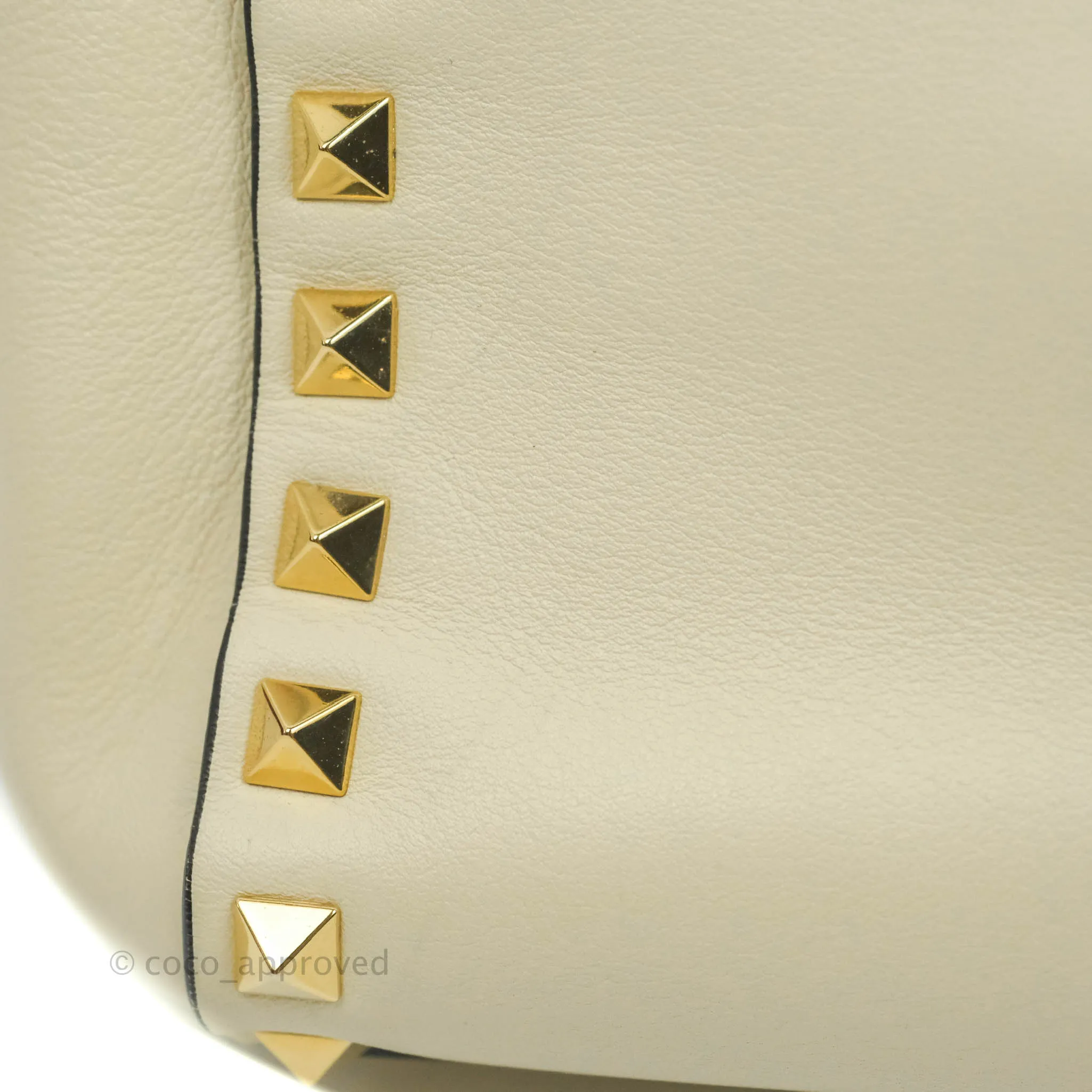 Valentino Garavani Rockstud Mini Trapeze Shoulder Bag White Calfskin Gold Hardware