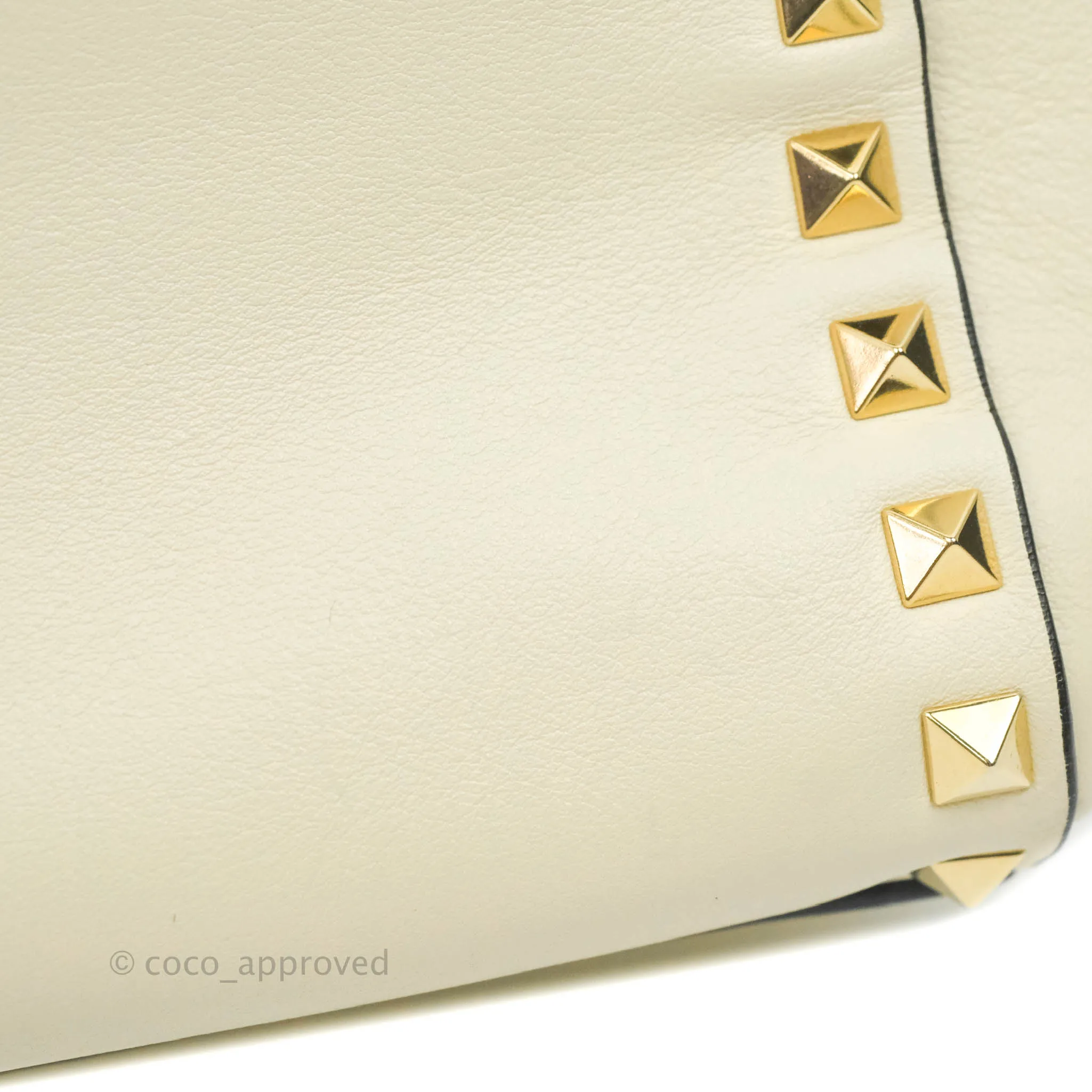 Valentino Garavani Rockstud Mini Trapeze Shoulder Bag White Calfskin Gold Hardware