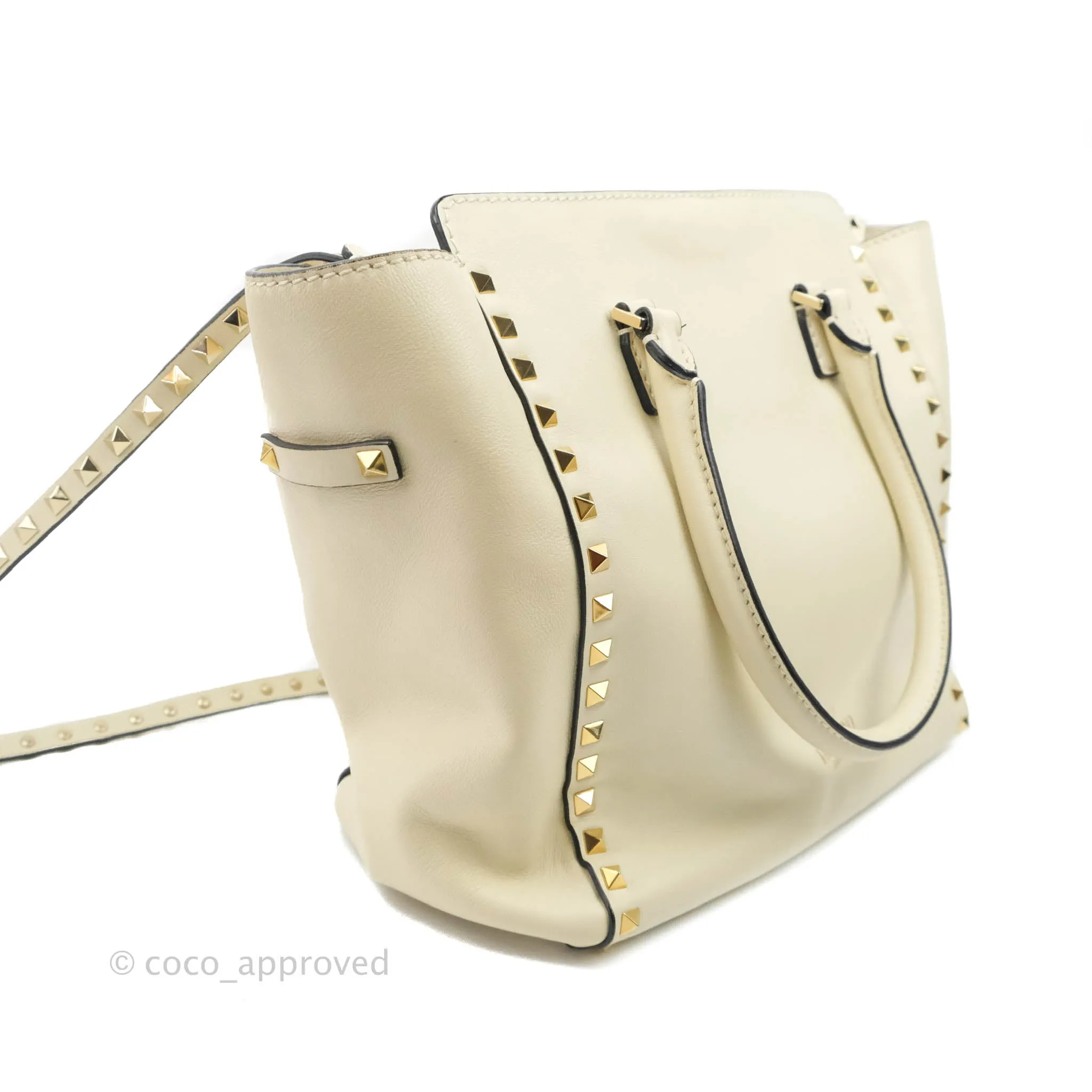Valentino Garavani Rockstud Mini Trapeze Shoulder Bag White Calfskin Gold Hardware