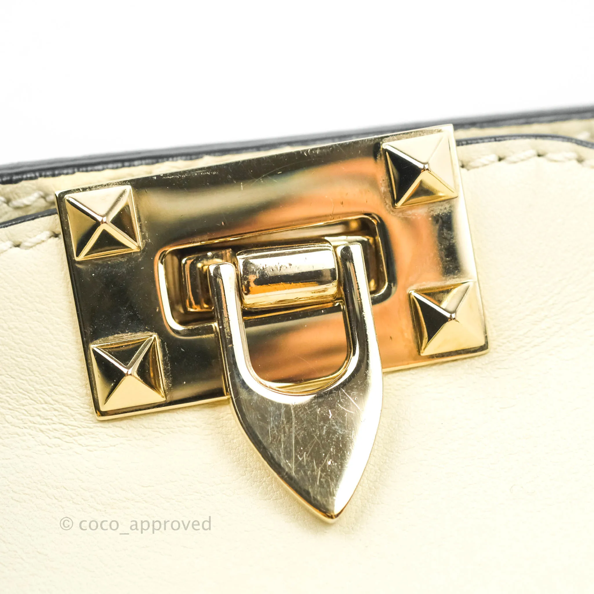 Valentino Garavani Rockstud Mini Trapeze Shoulder Bag White Calfskin Gold Hardware