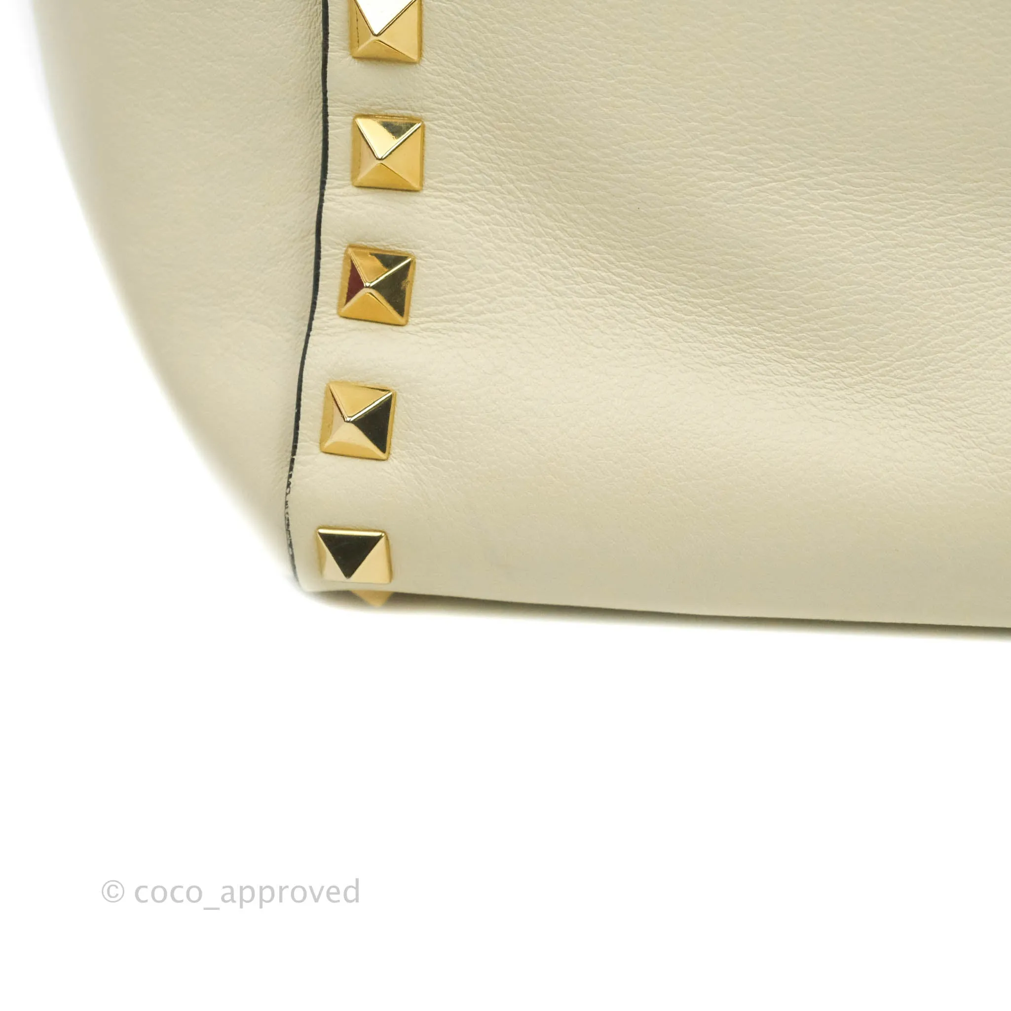 Valentino Garavani Rockstud Mini Trapeze Shoulder Bag White Calfskin Gold Hardware