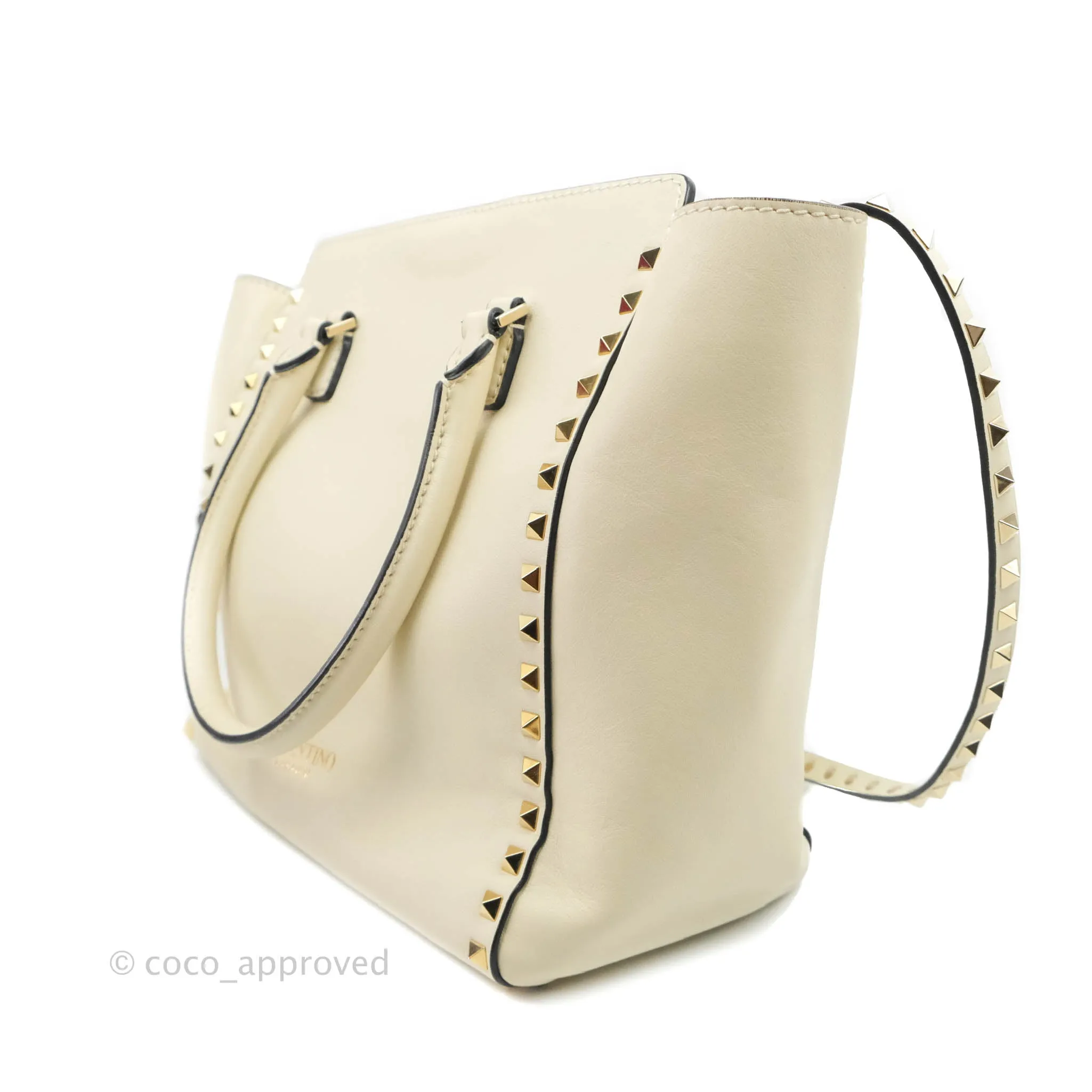 Valentino Garavani Rockstud Mini Trapeze Shoulder Bag White Calfskin Gold Hardware