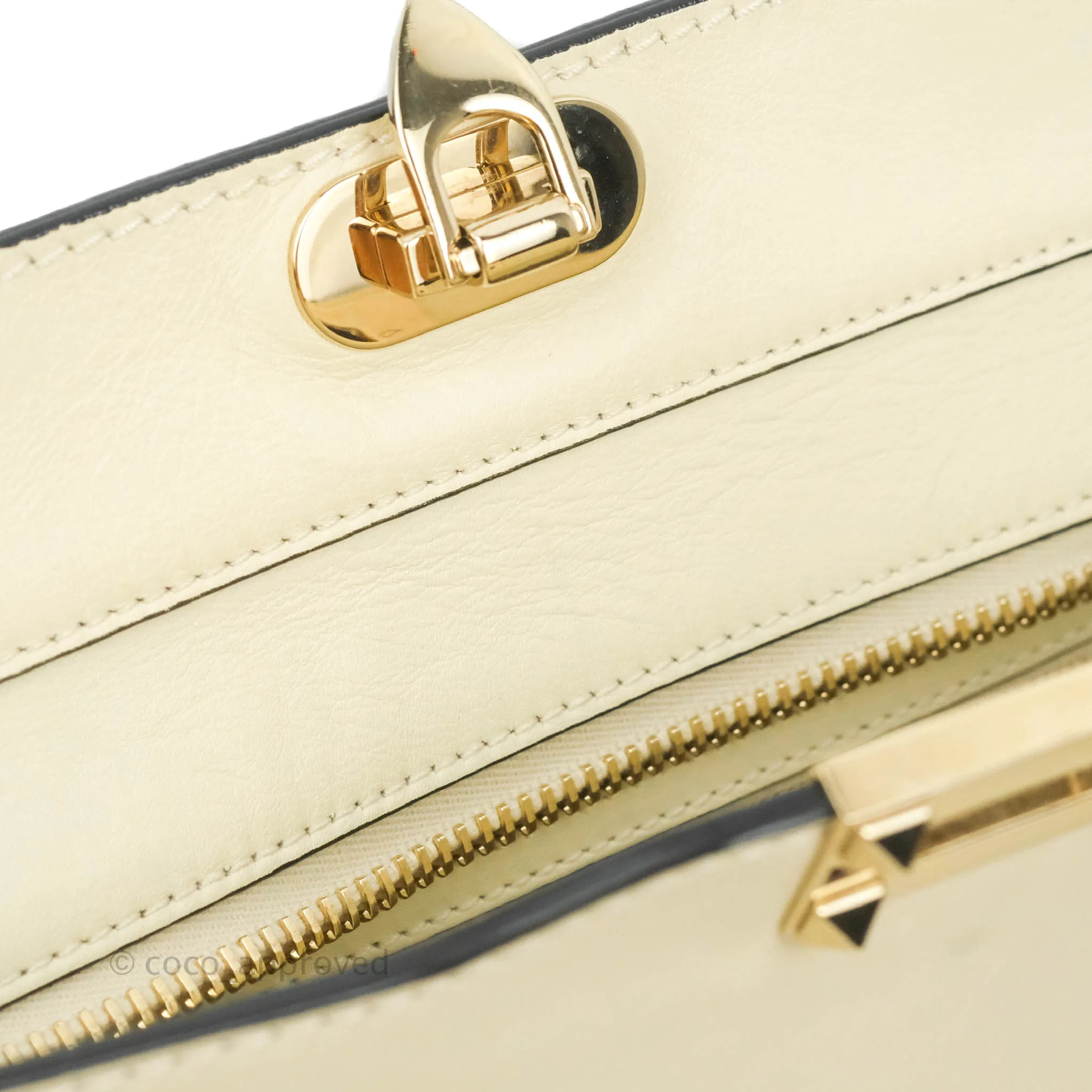 Valentino Garavani Rockstud Mini Trapeze Shoulder Bag White Calfskin Gold Hardware