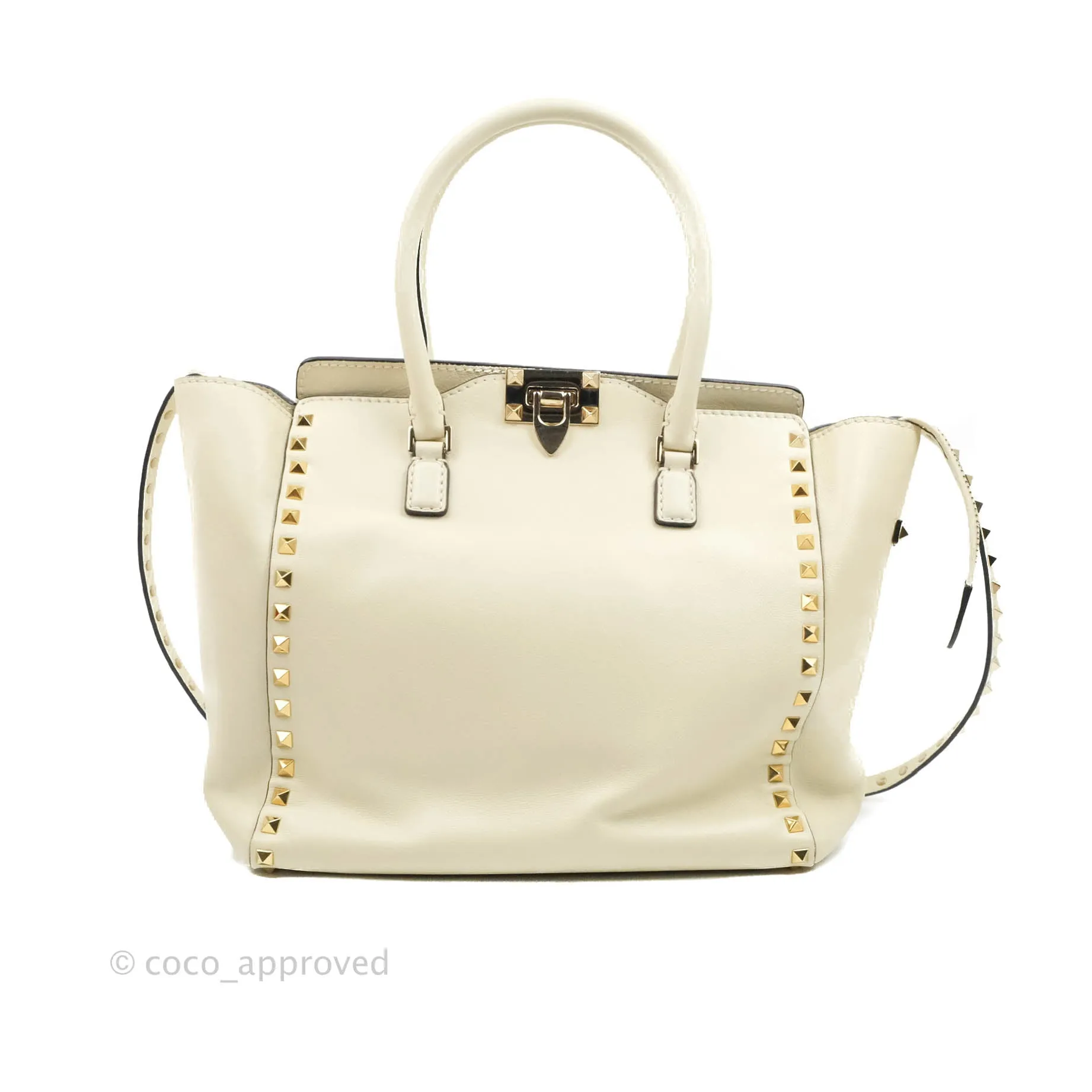 Valentino Garavani Rockstud Mini Trapeze Shoulder Bag White Calfskin Gold Hardware