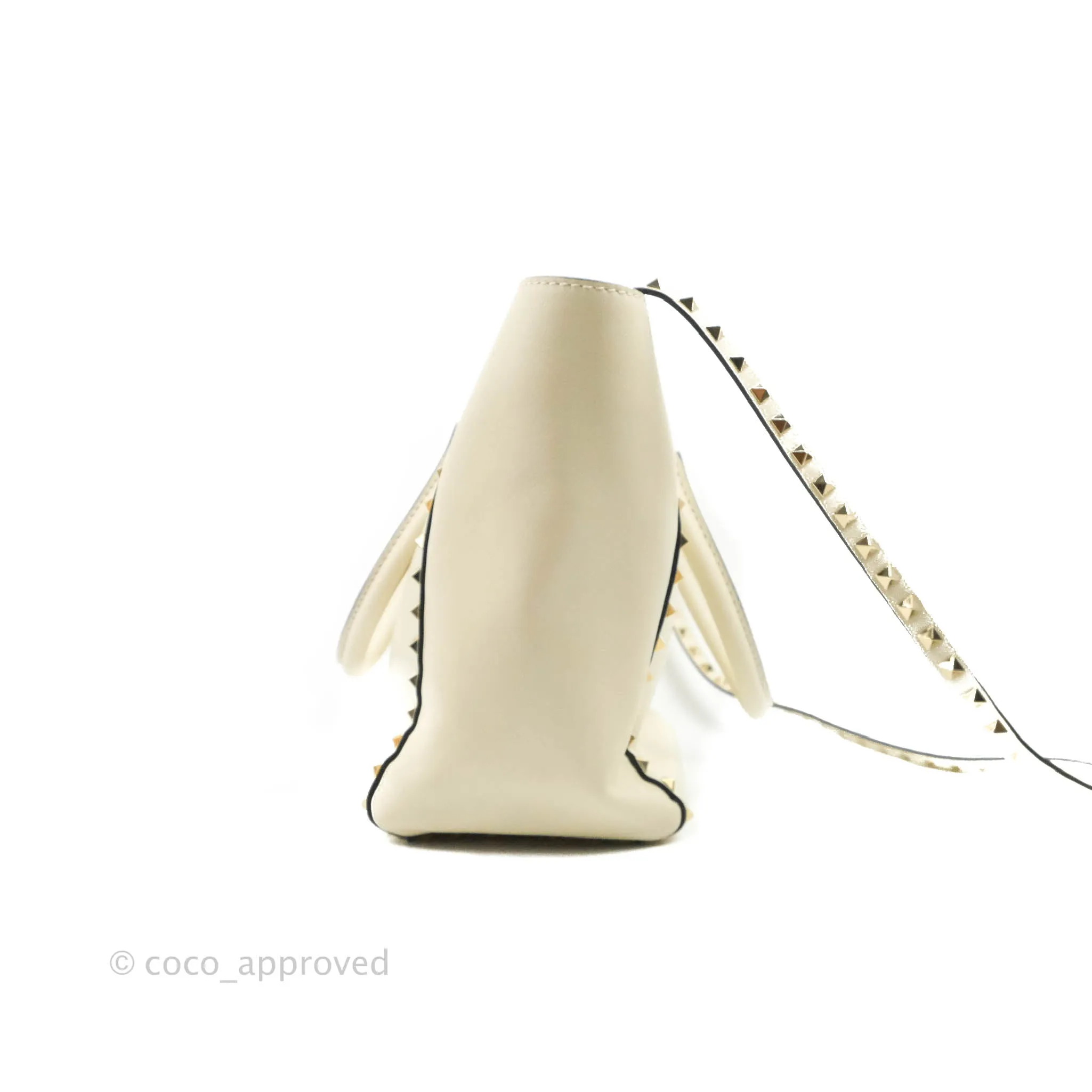 Valentino Garavani Rockstud Mini Trapeze Shoulder Bag White Calfskin Gold Hardware