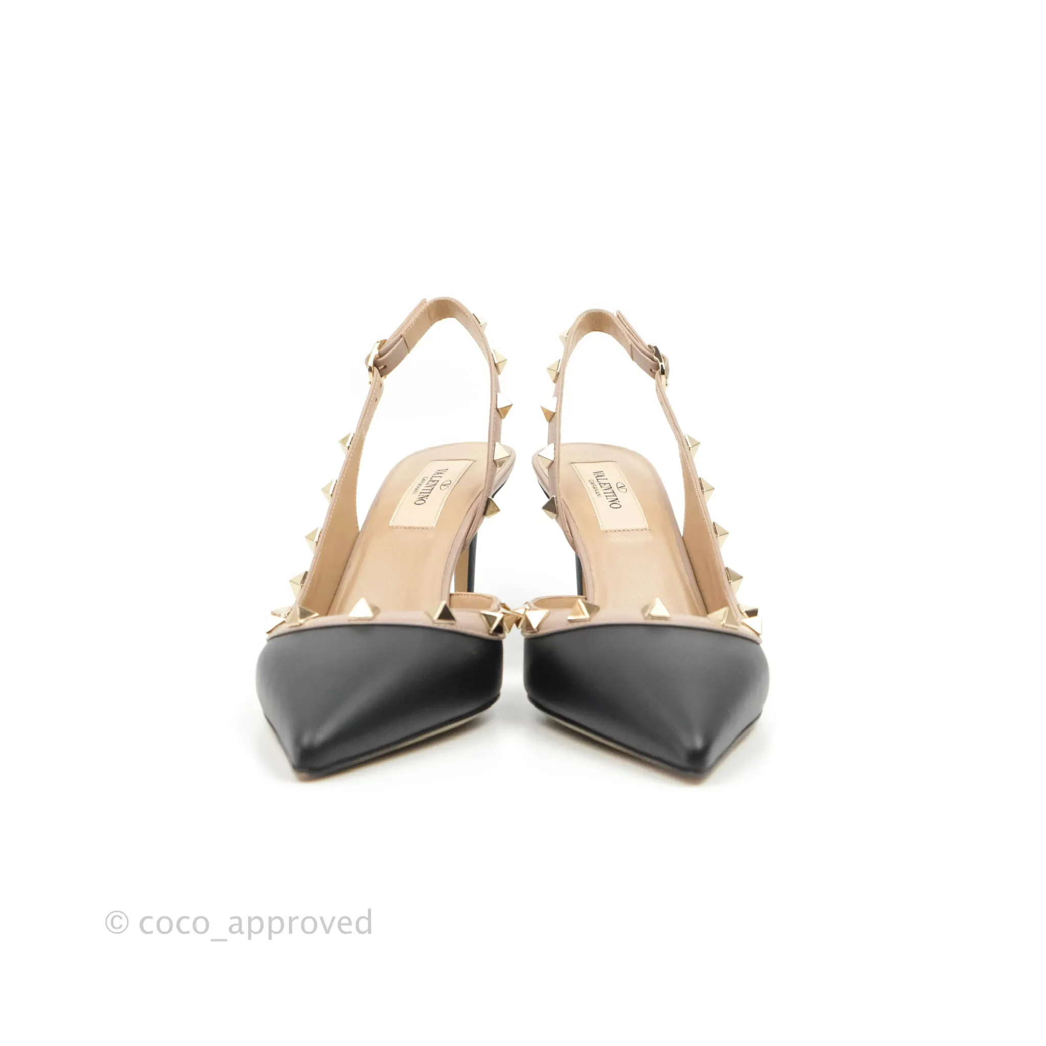 Valentino Garavani Rockstud Pumps Black Beige Size 36.5