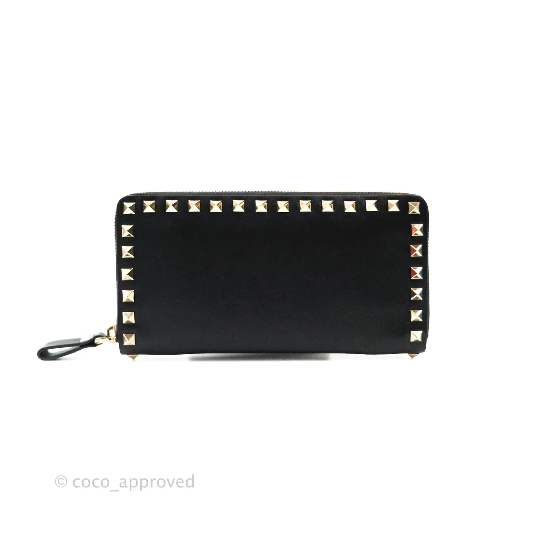 Valentino Garavani Rockstud Wallet Black Gold Hardware