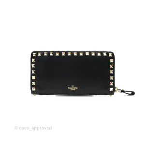 Valentino Garavani Rockstud Wallet Black Gold Hardware
