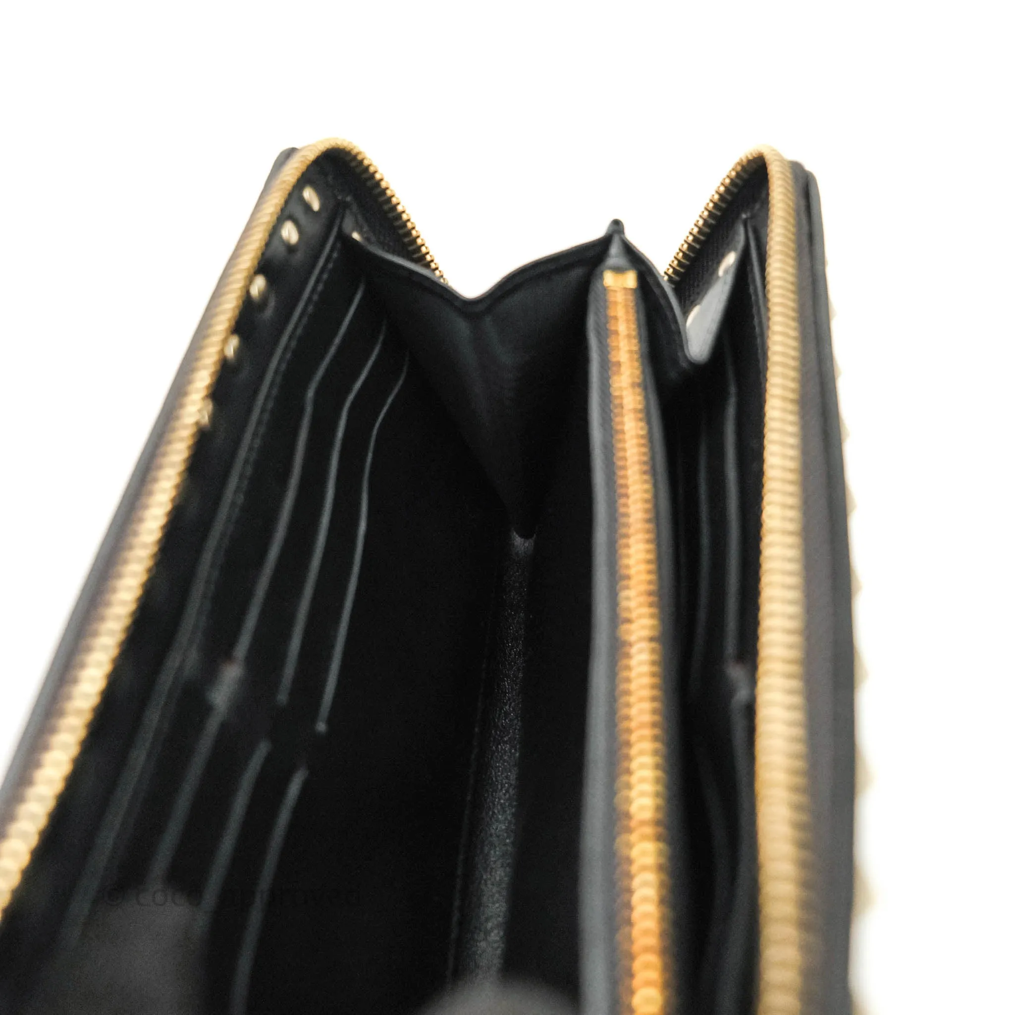 Valentino Garavani Rockstud Wallet Black Gold Hardware