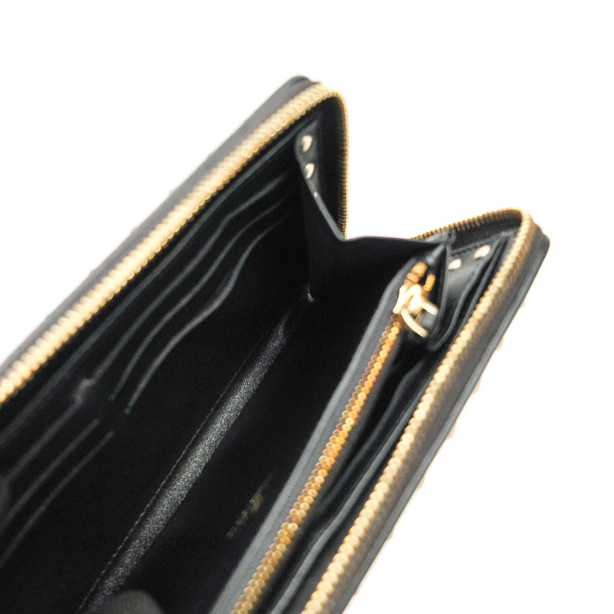 Valentino Garavani Rockstud Wallet Black Gold Hardware