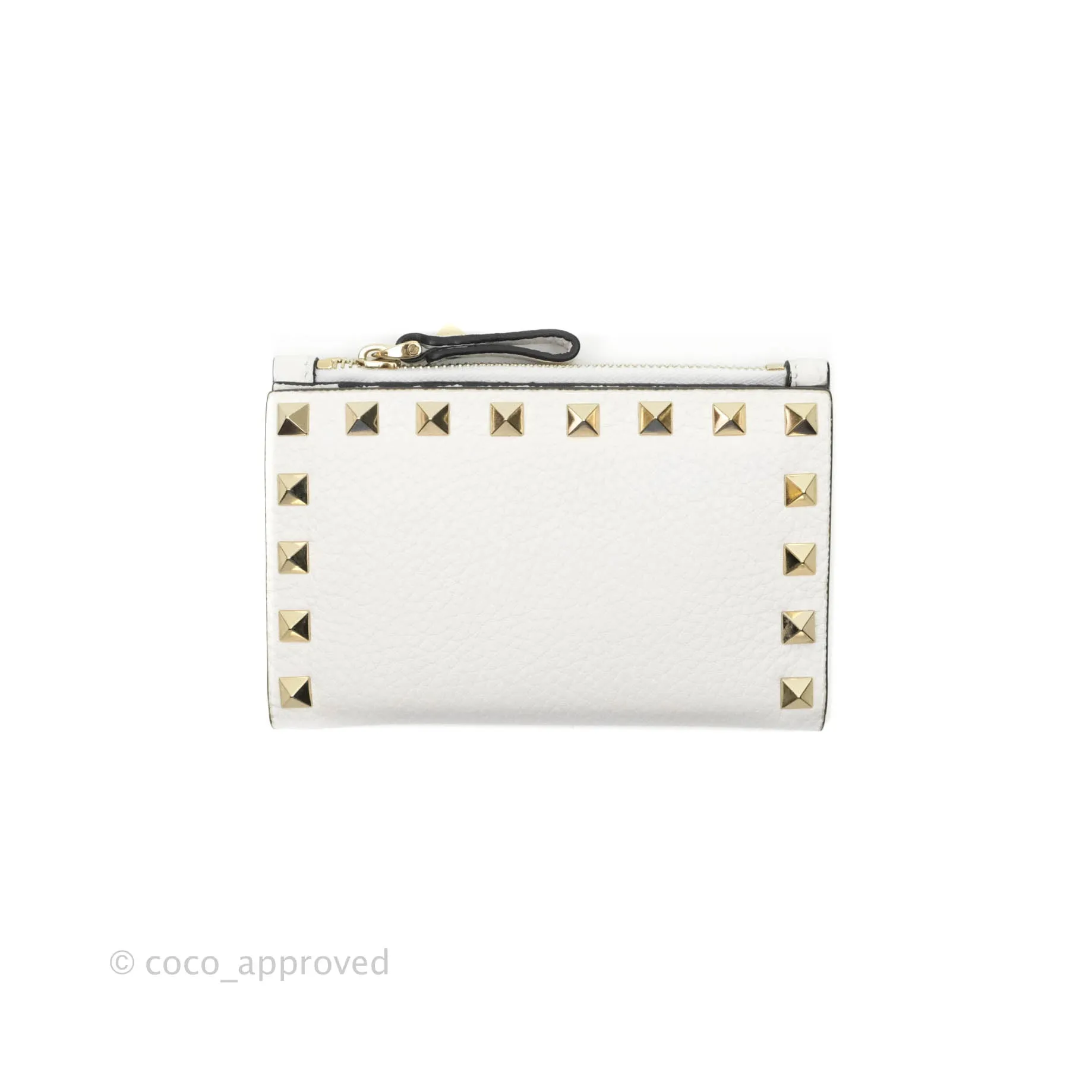 Valentino Garavani Shot Wallet White Grained Leather Gold Hardware