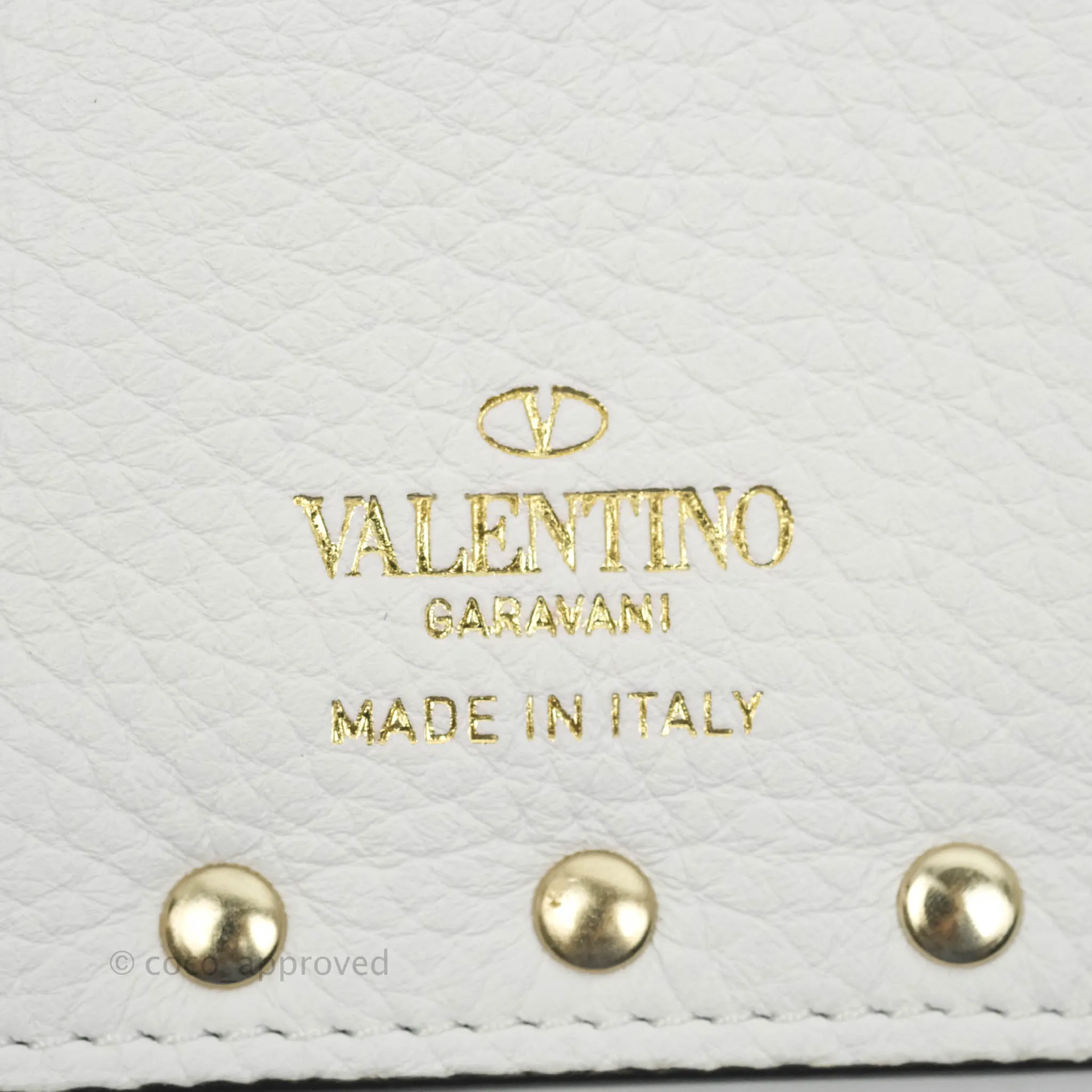 Valentino Garavani Shot Wallet White Grained Leather Gold Hardware