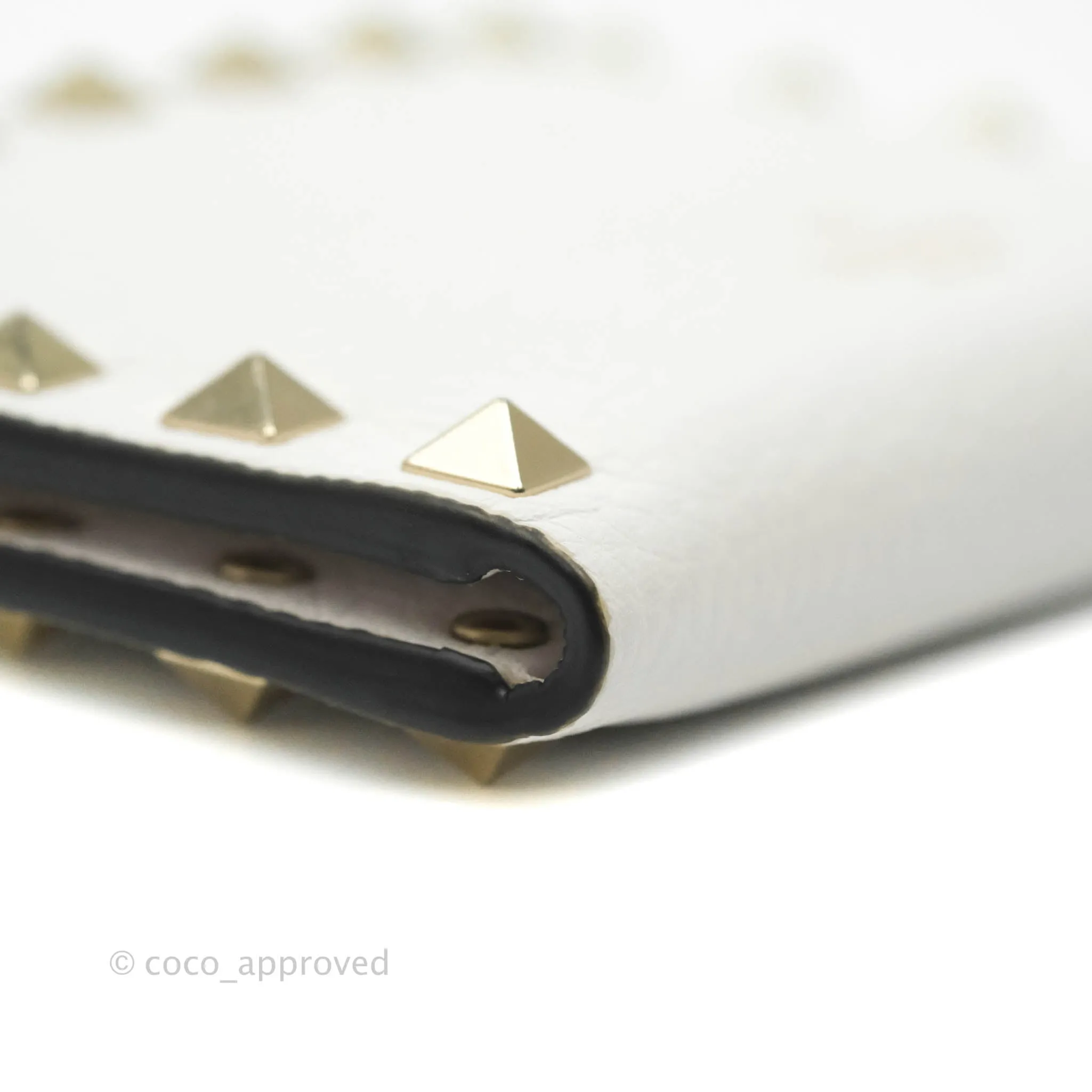 Valentino Garavani Shot Wallet White Grained Leather Gold Hardware