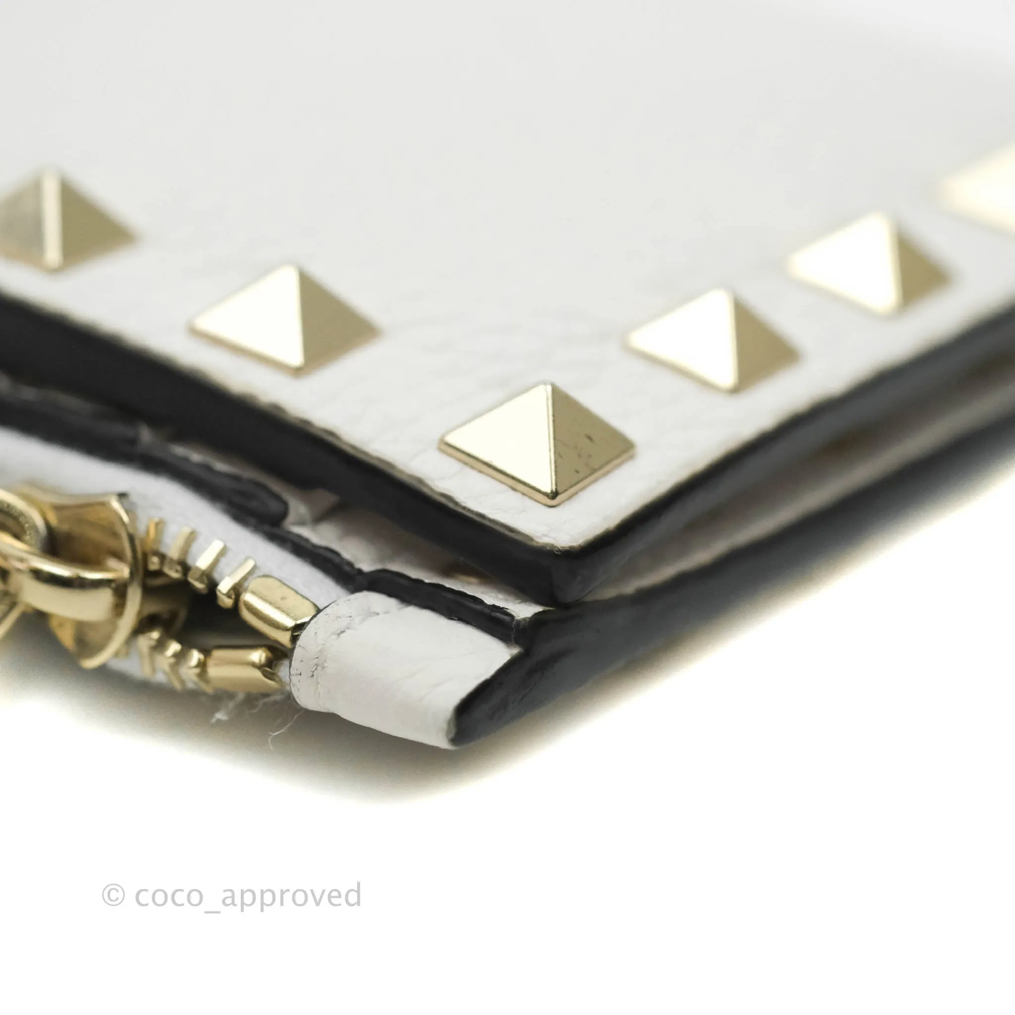 Valentino Garavani Shot Wallet White Grained Leather Gold Hardware