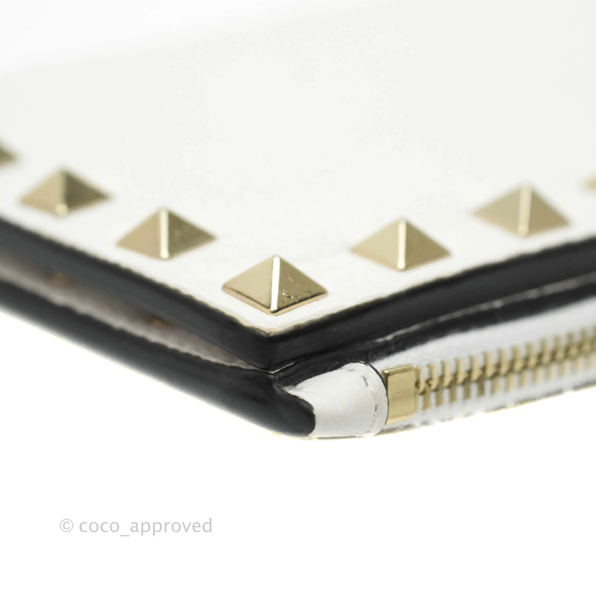 Valentino Garavani Shot Wallet White Grained Leather Gold Hardware