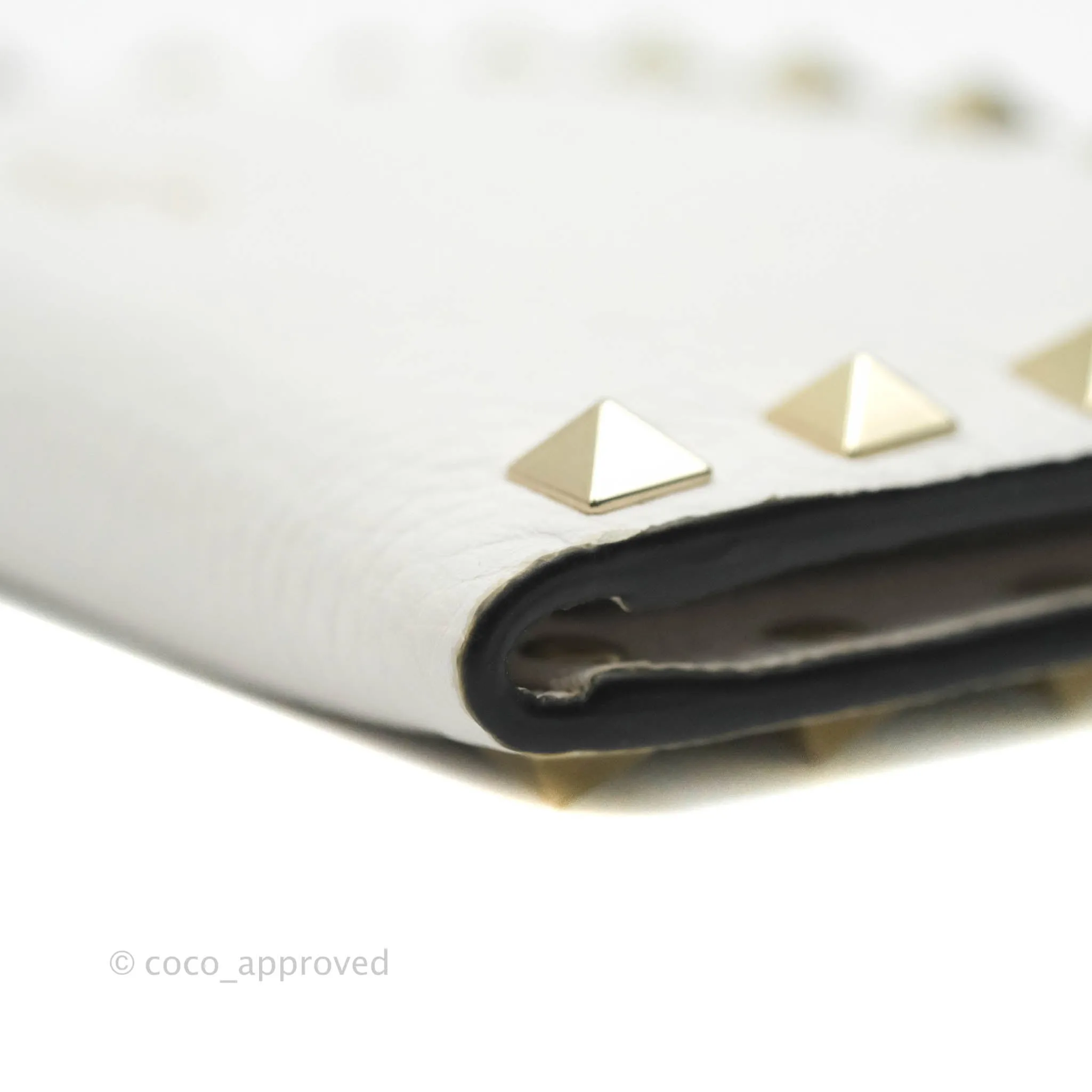 Valentino Garavani Shot Wallet White Grained Leather Gold Hardware