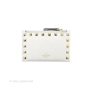 Valentino Garavani Shot Wallet White Grained Leather Gold Hardware