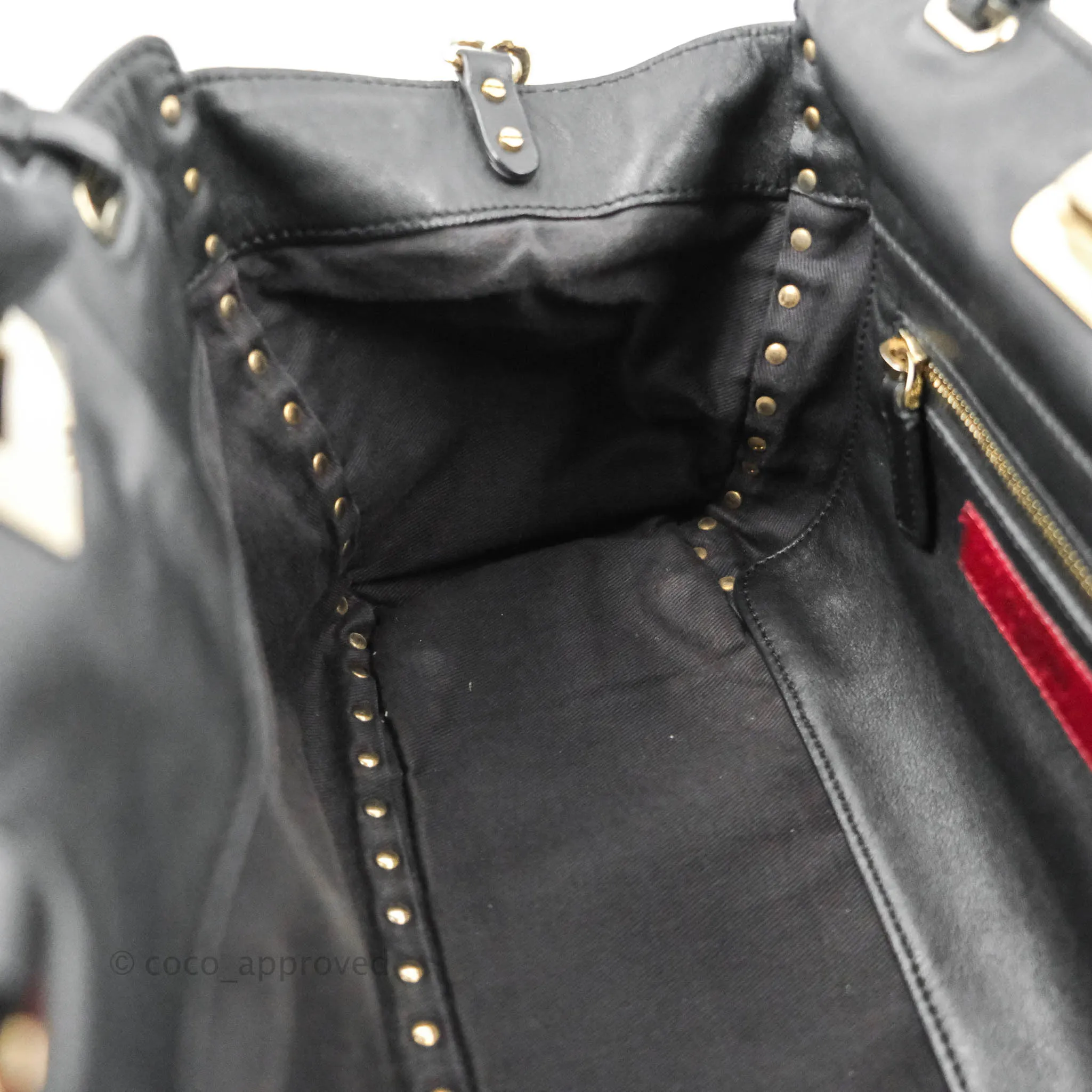 Valentino Garavani Small Trapeze Rockstud Black Grained Calfskin Gold Hardware