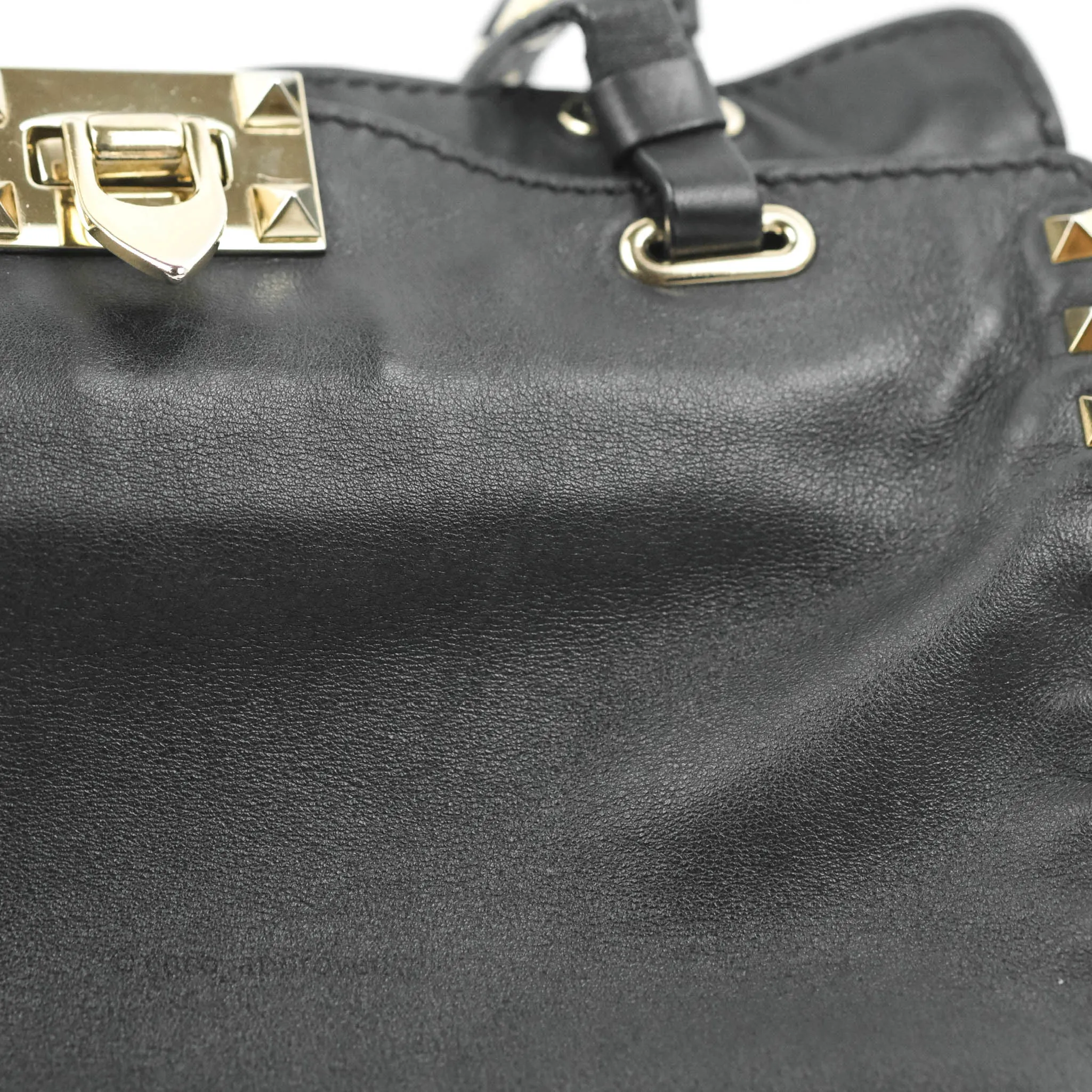 Valentino Garavani Small Trapeze Rockstud Black Grained Calfskin Gold Hardware