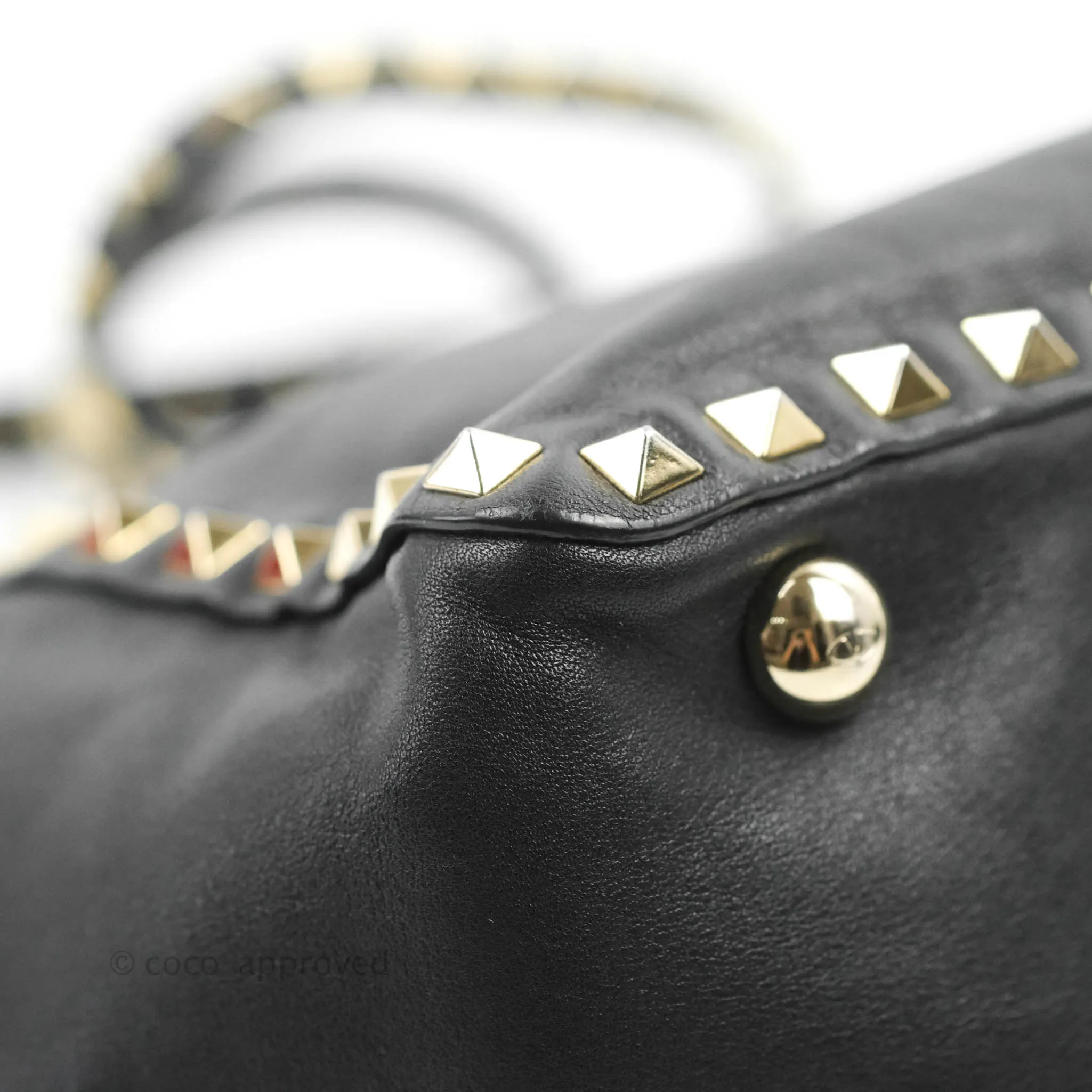 Valentino Garavani Small Trapeze Rockstud Black Grained Calfskin Gold Hardware